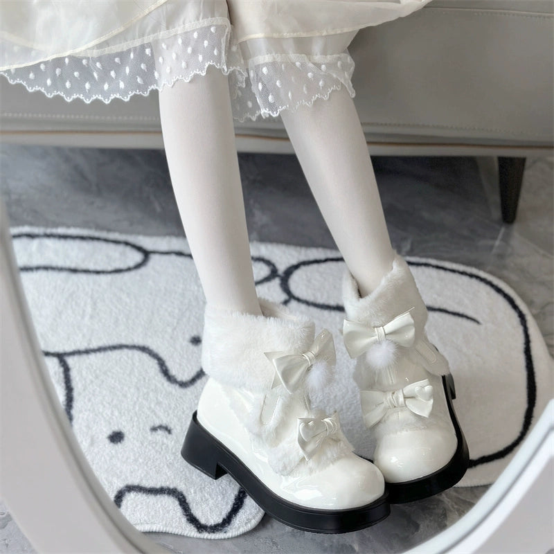 Jiangjiang Biscuit - Kawaii Lolita Winter Boots, Bow-Adorned 44180:797814