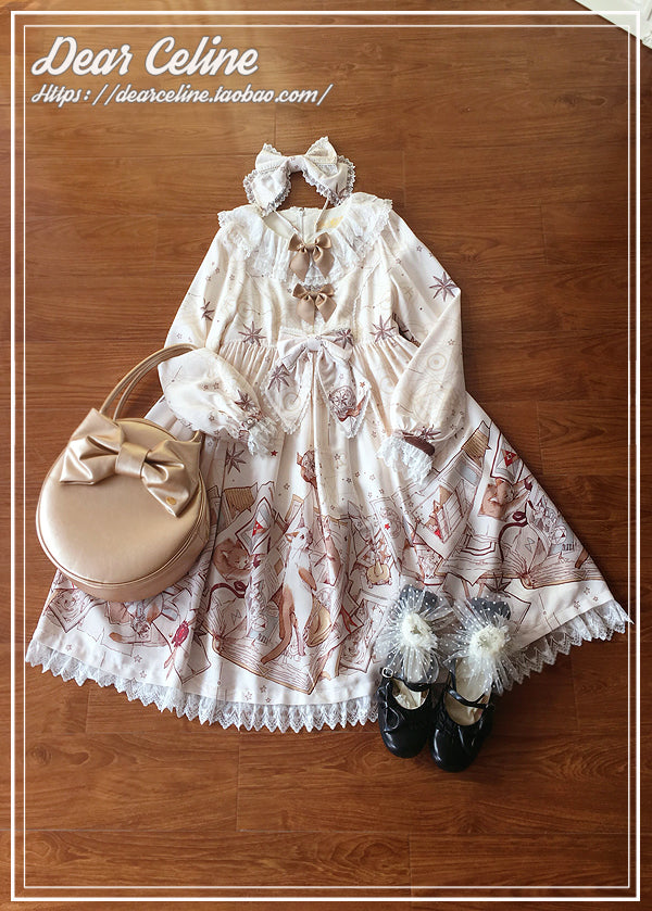 Dear Celine - Cat Professor's Magic Class - Daily Lolita OP Dress Long Sleeve Dress S White