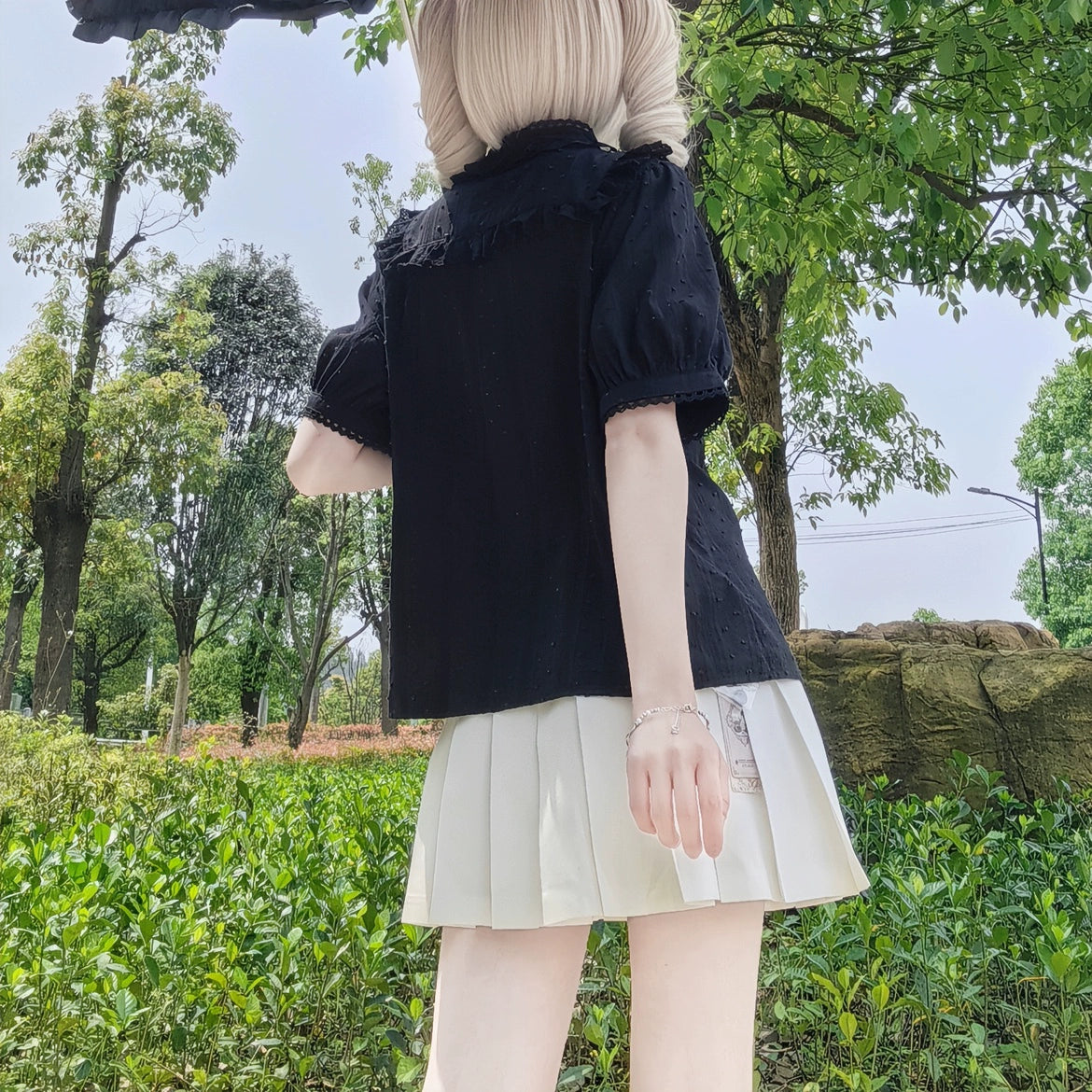 DMFS Lolita~Sweet Lolita Blouse Cotton Summer Short Sleeve Shirt 35844:505578