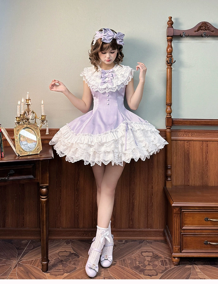 Alice Girl~Arrogant Miss~Sweet Lolita Jumper Dress with Tiered Lace Dress 41484:699432