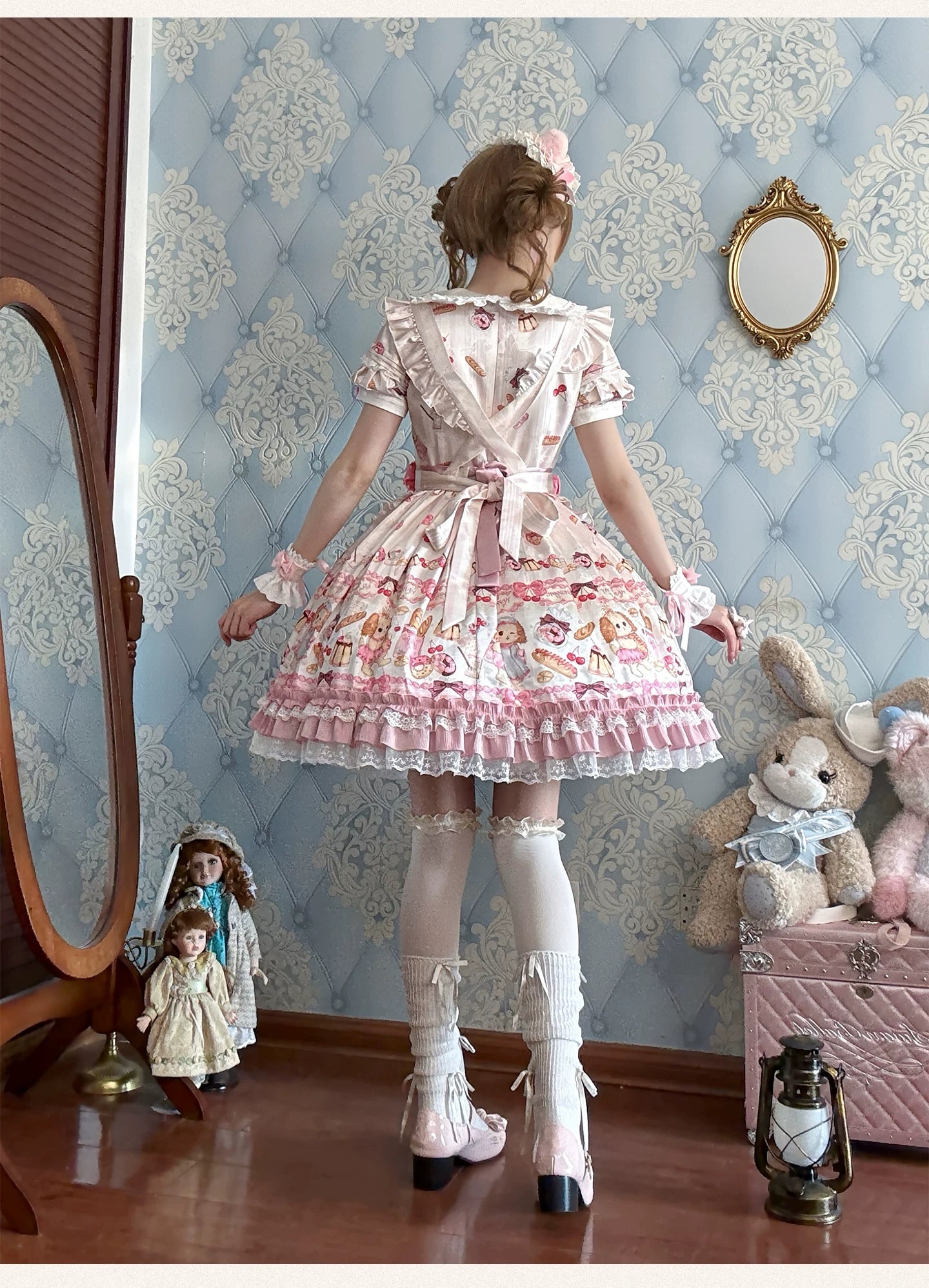 Full Sugar Bakery - Sweet Lolita Puppy Dessert Print OP Dress with Bows