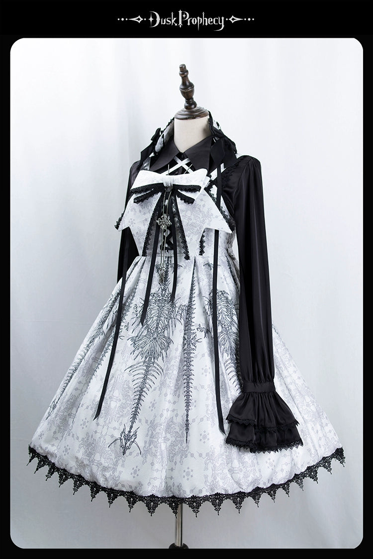DuskProphecy - Coccyx - Elegant Lolita Dress High Waist Fishbone Print JSK Set 34722:466592
