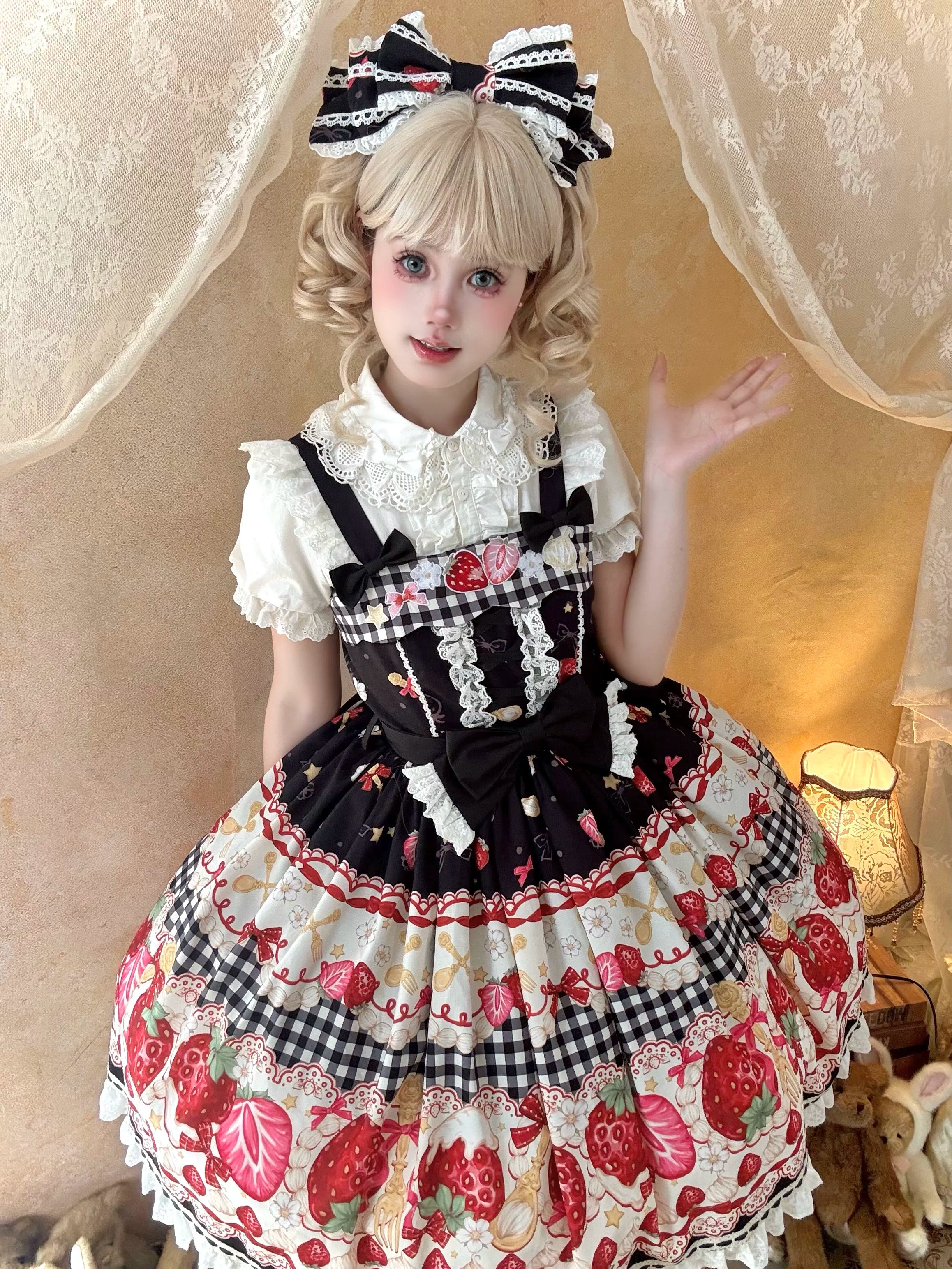 Plaid Strawberry Jam - Sweet Lolita Strawberry Printed JSK Dress 45545:852988
