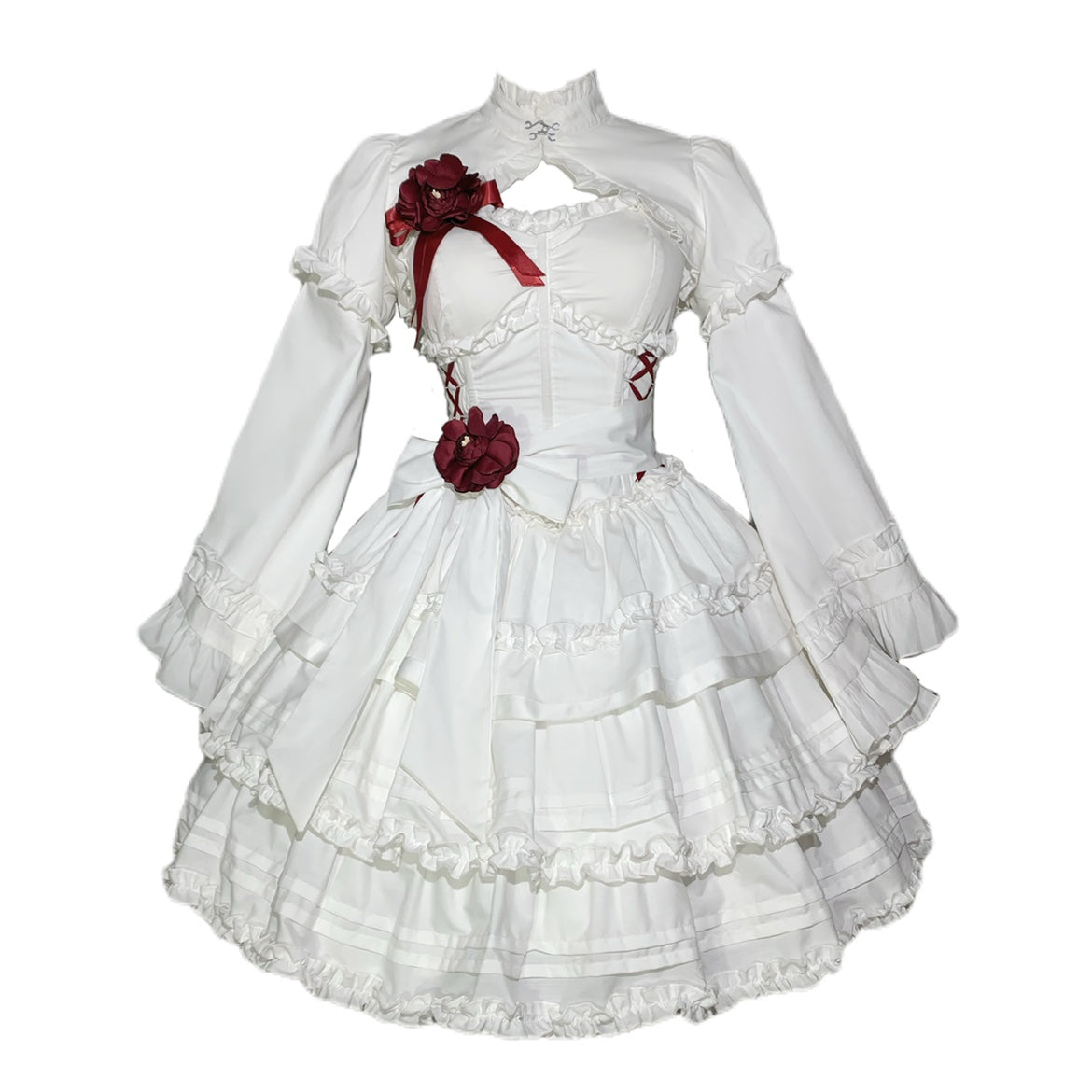Mengfuzi - LiLith - White Gothic Lolita Dress With Optional Bolero and Sleeves (L M S XL XS) 33486:421106