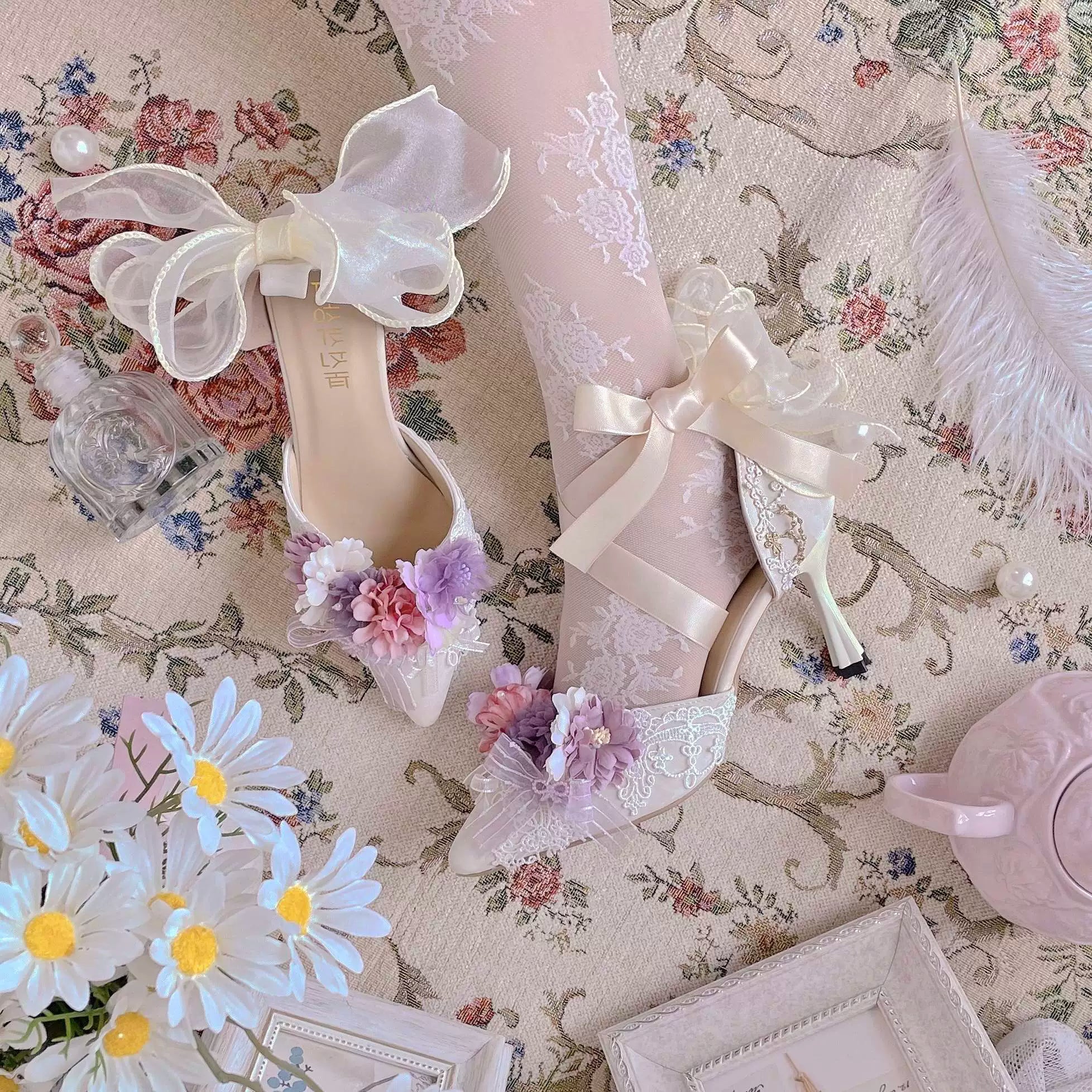 Sky Rabbit - Hanami Season - Wedding Lolita Heel Shoes with Floral Decoration