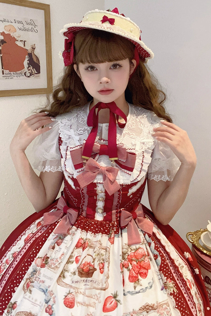 Balladeer - Strawberry Manor - Sweet Lolita JSK Dress, Strawberry Print 43417:798455