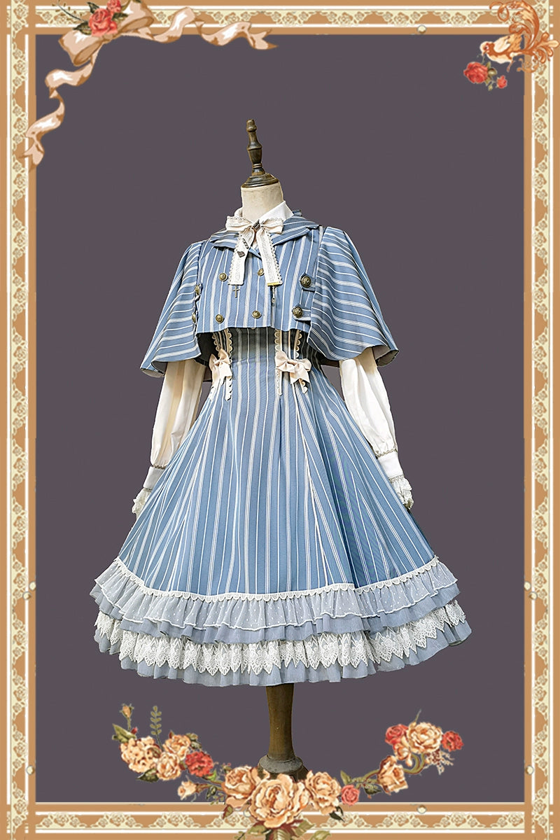 (Buy for me) Infanta~Elegant Lolita Stripe High-waist Jumper Dress Set and Cape 22624:320924