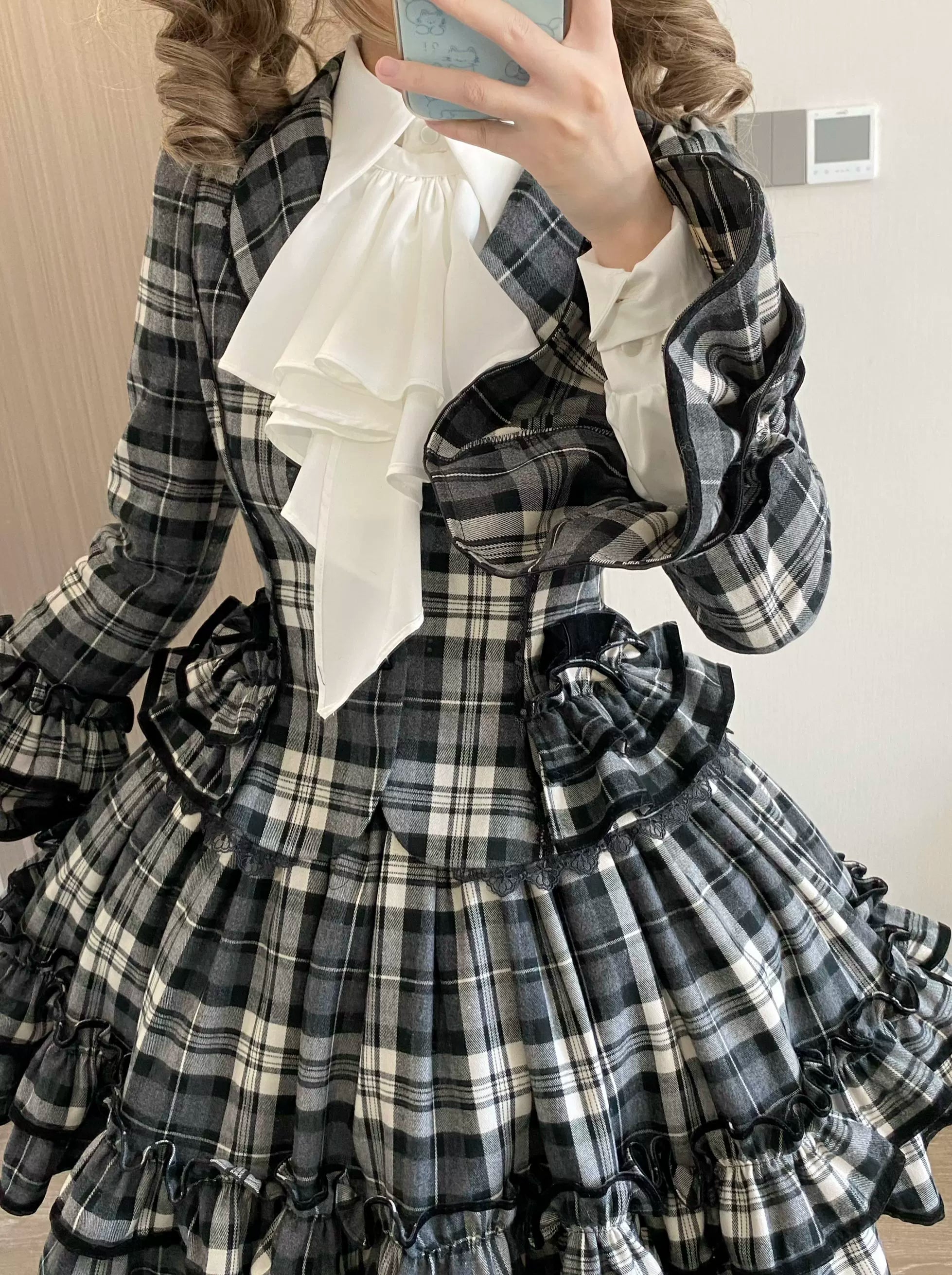 Chris's Notes - Old School Lolita Plaid Coat Set, Tiered Skirt