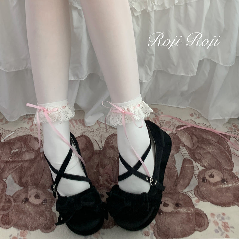 Roji Roji~Isabella~Sweet Lolita Lace Mid-Calf Socks Multicolors   