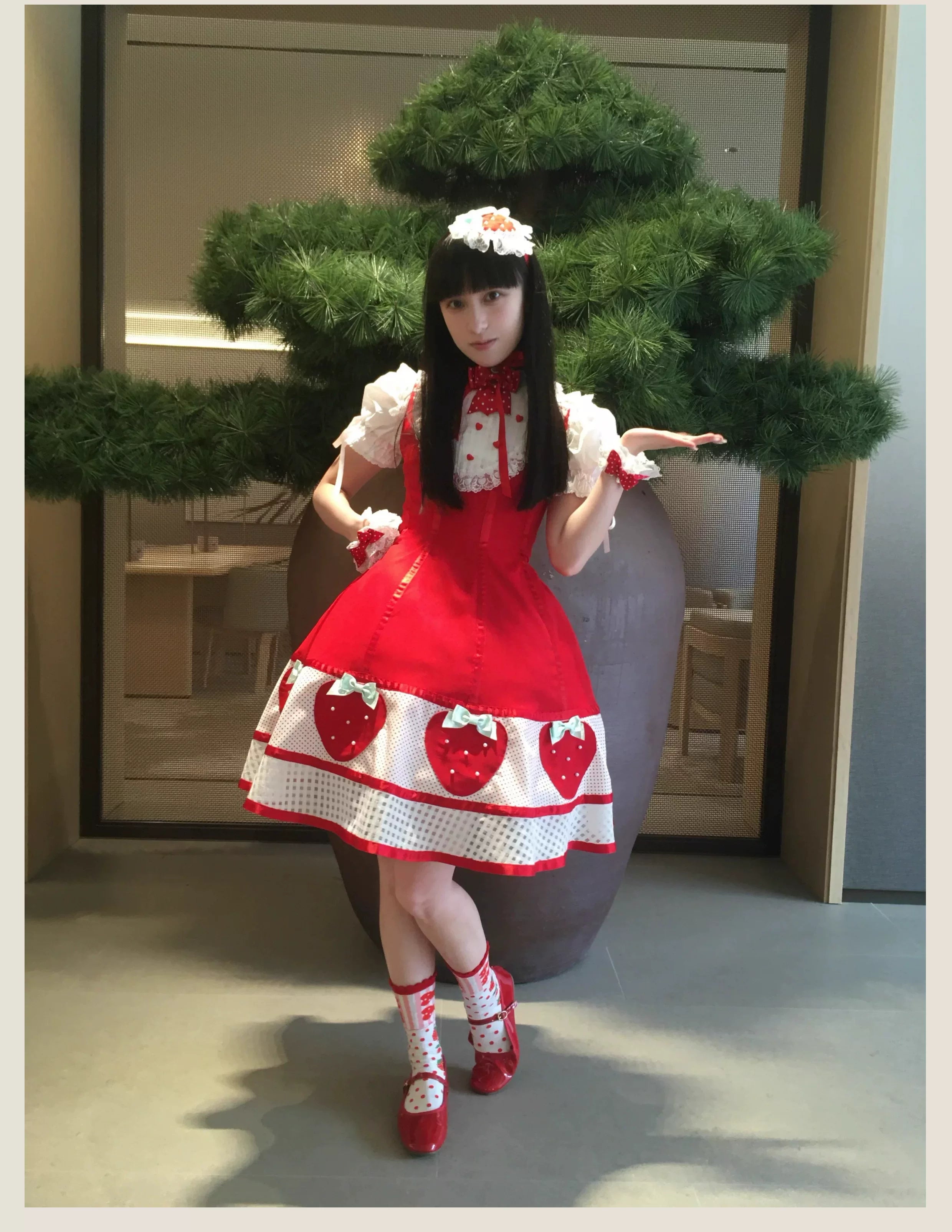 The Weird Strawberry Lady - Old School Lolita JSK, Hand-Studded Strawberry