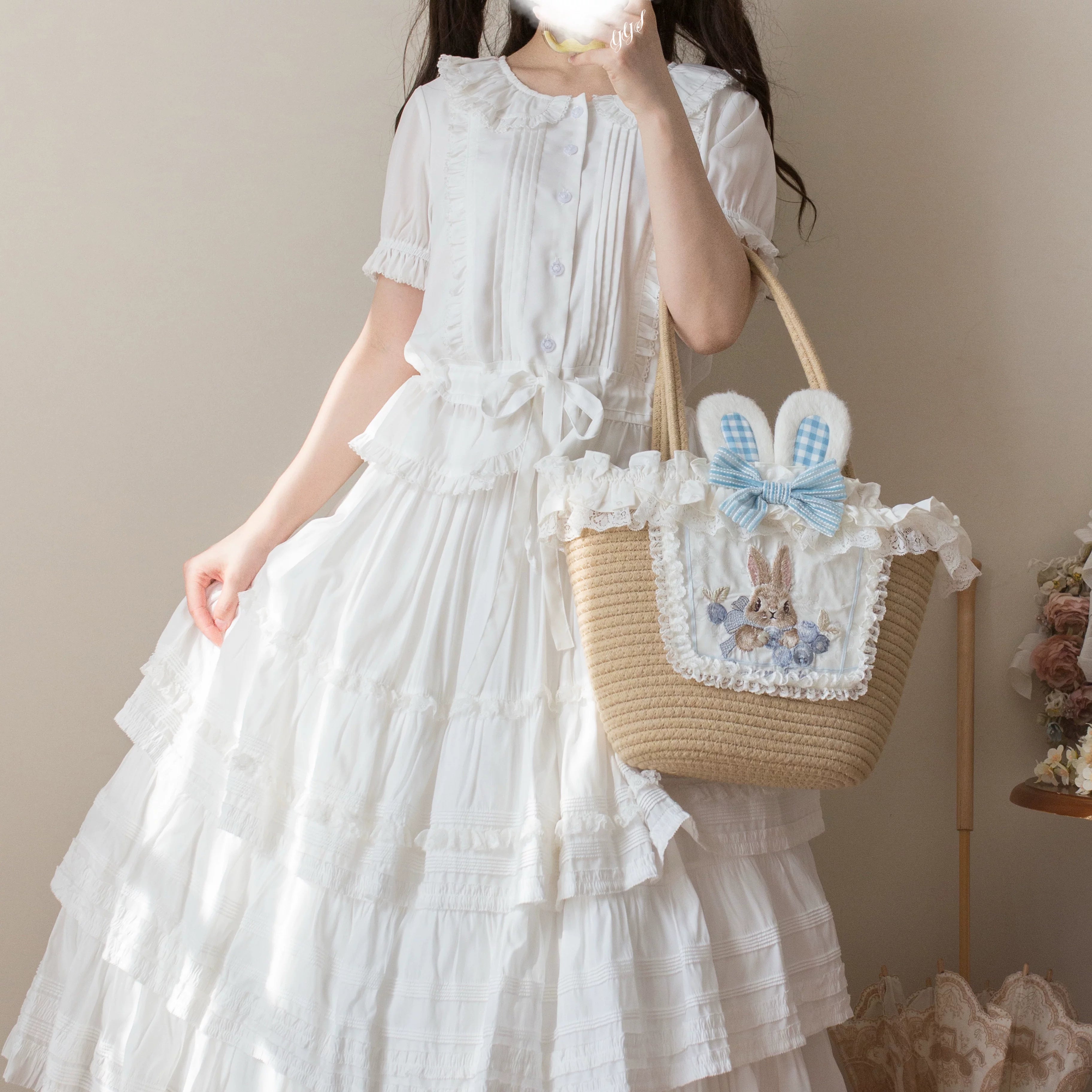 EverSpring - Short Sleeve Sweet Lolita Shirt, Peter Pan Collar 44735:820634