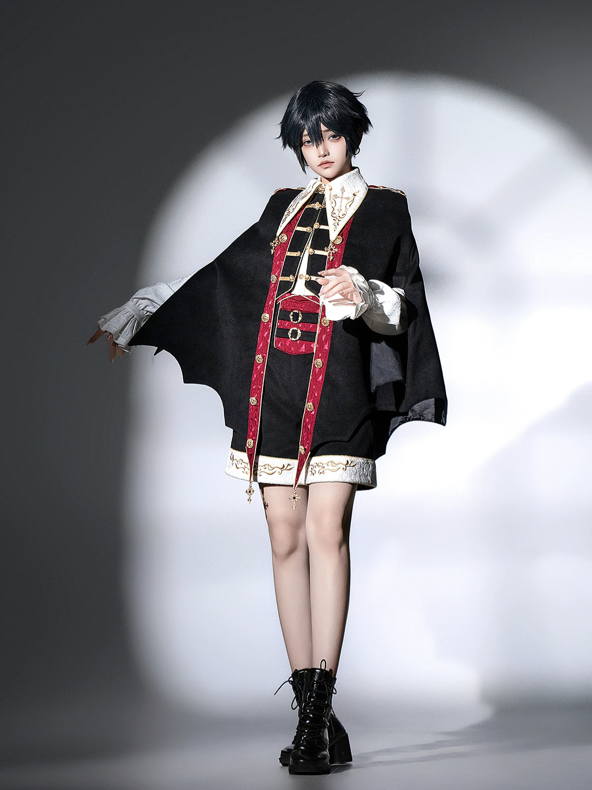 Your Princess - Vampire Youth - Ouji Lolita Bat Shaped Cape Set, Gold Embroidery & Red Accents 44054:795348