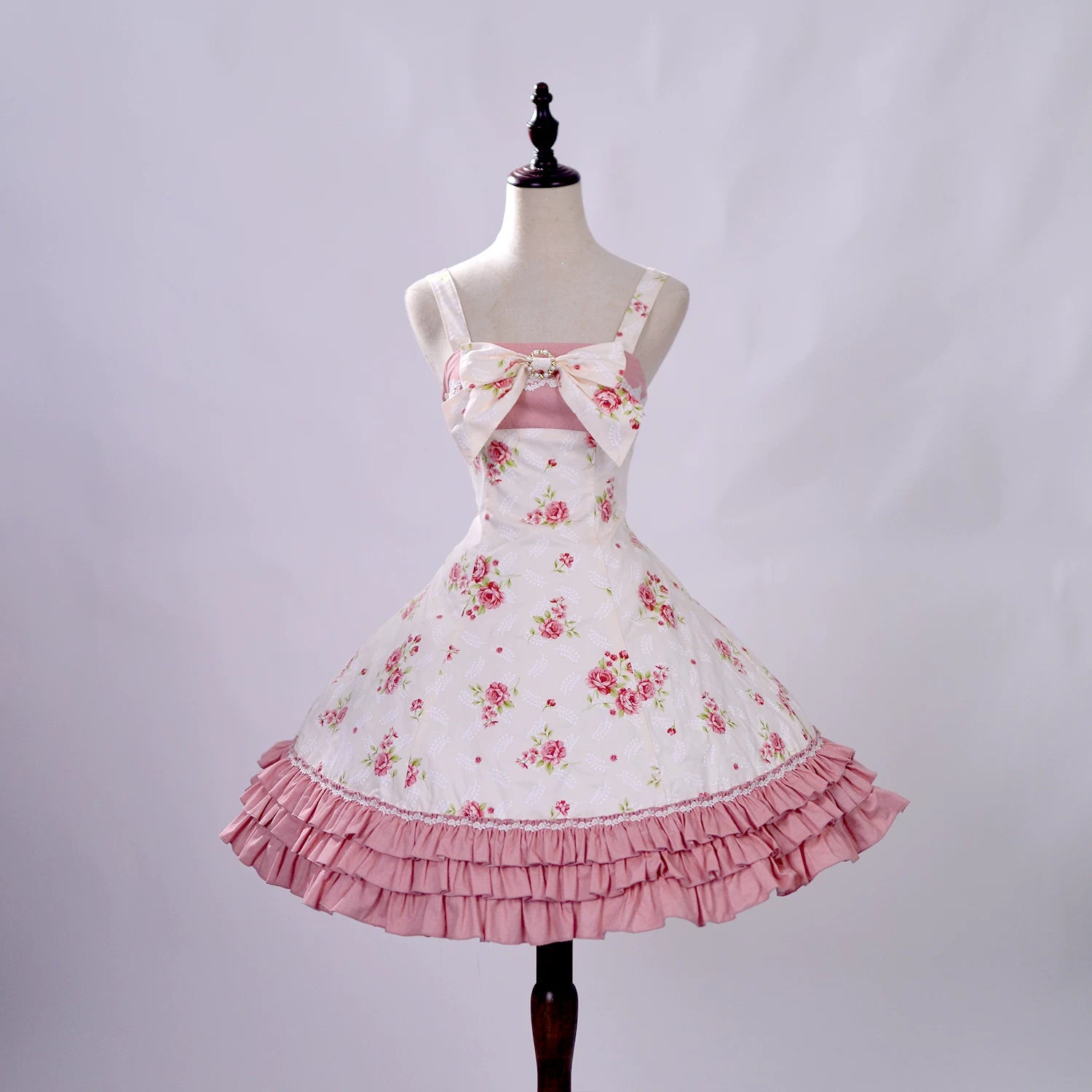 Rose Spring Romance - Cotton Old School Lolita JSK Dress, Floral Print Pink-white S