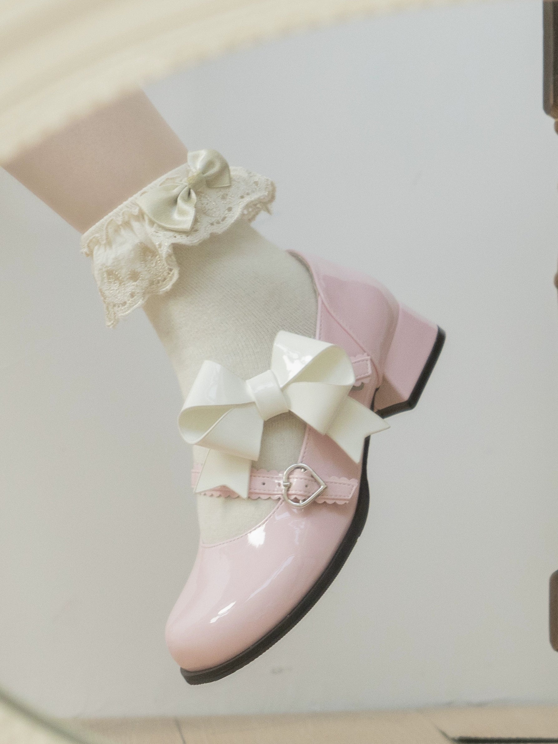 Dolly Doll~Apple Candy~Mary Jane Lolita Shoes Bow PU Low-Mid Heel Shoes 32682:408356