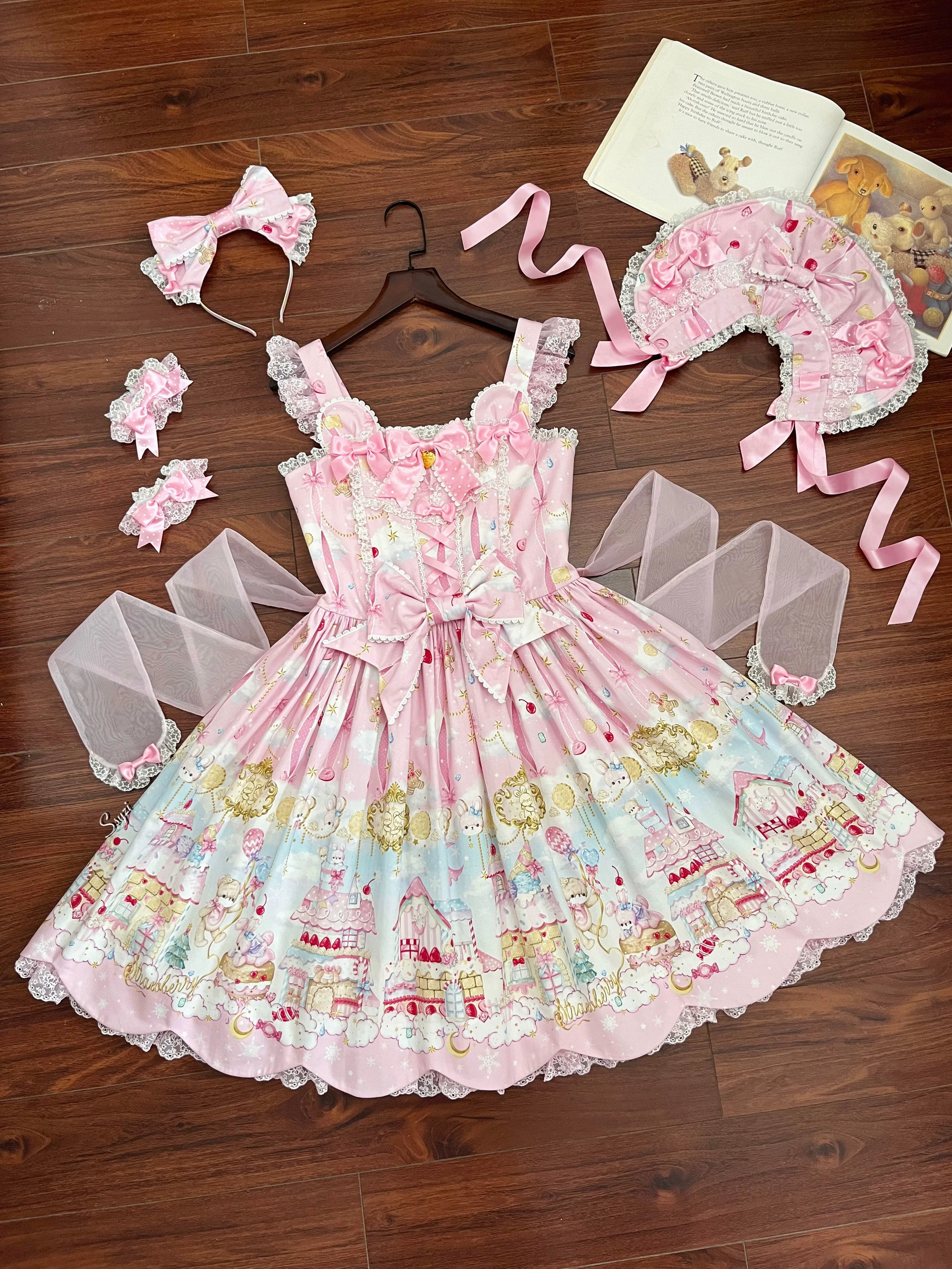 Sweet Cloudland - Cotton Old School Lolita Printed JSK Dress with Petal Hem (L M S XL) 45687:858523