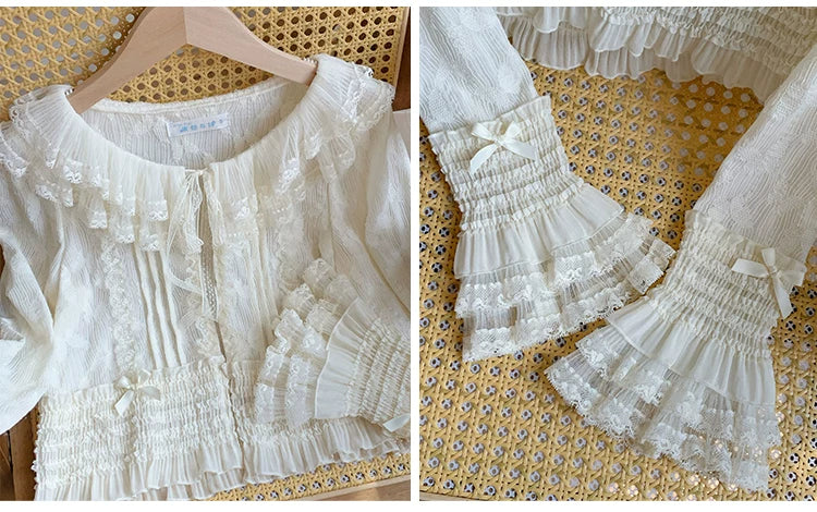 Morning Dew - Elegant Lolita Cardigan, Ruffle & Butterfly Pattern