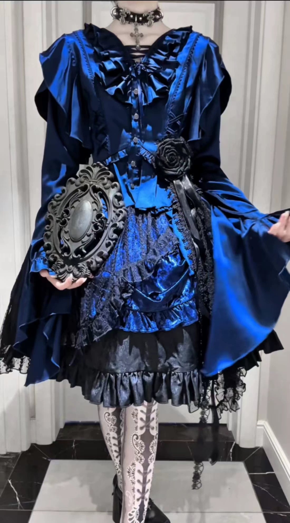 Abyssal Echo - Mermaid Inspired Ouji Lolita Shirt & Side Zipper SK Dress 44434:809509