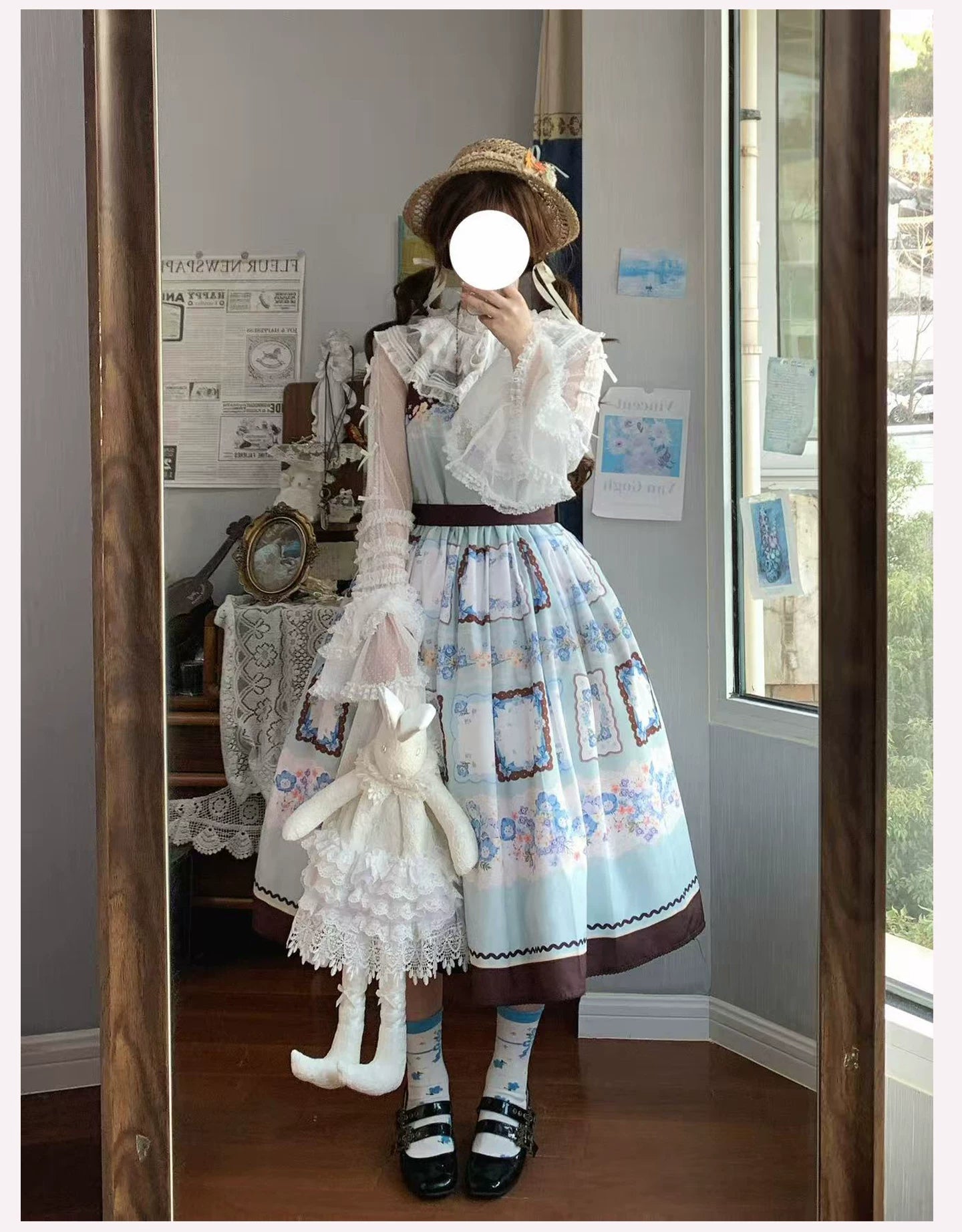 Vernal Feast - Polka Dot Lolita Blouse, Ruffled False Collar