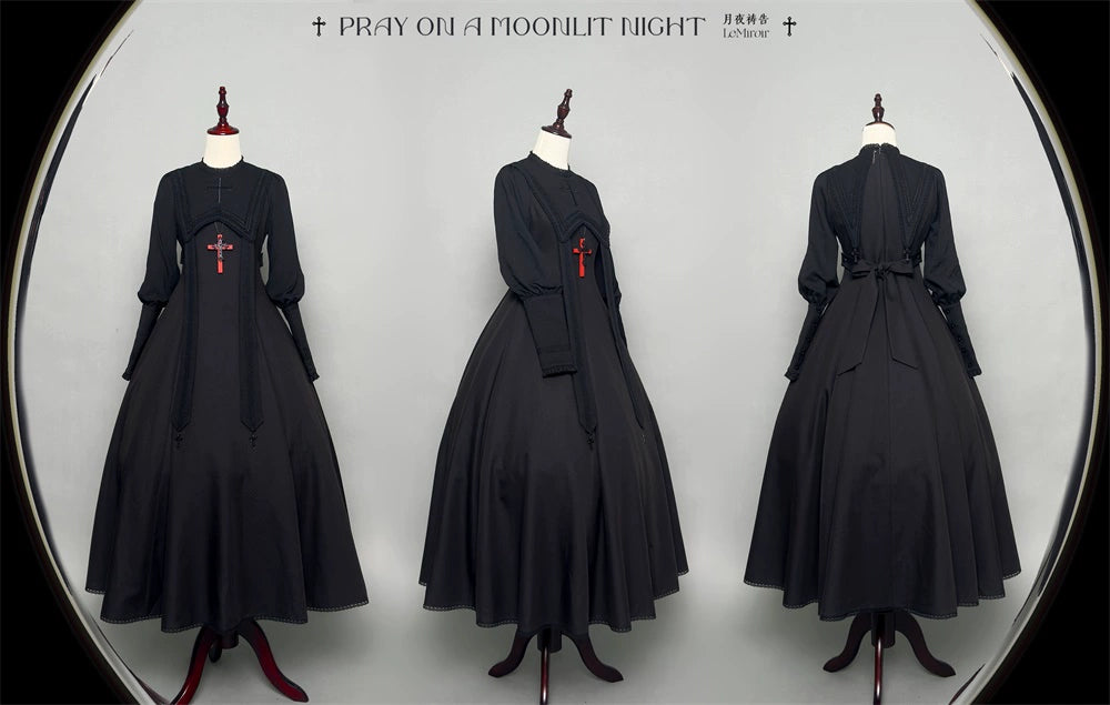 LeMiroir - Moonlit Prayer - Mutton Sleeve Nun Lolita OP Dress, Gathered Sleeve (2XL L M S XL) 43660:782597