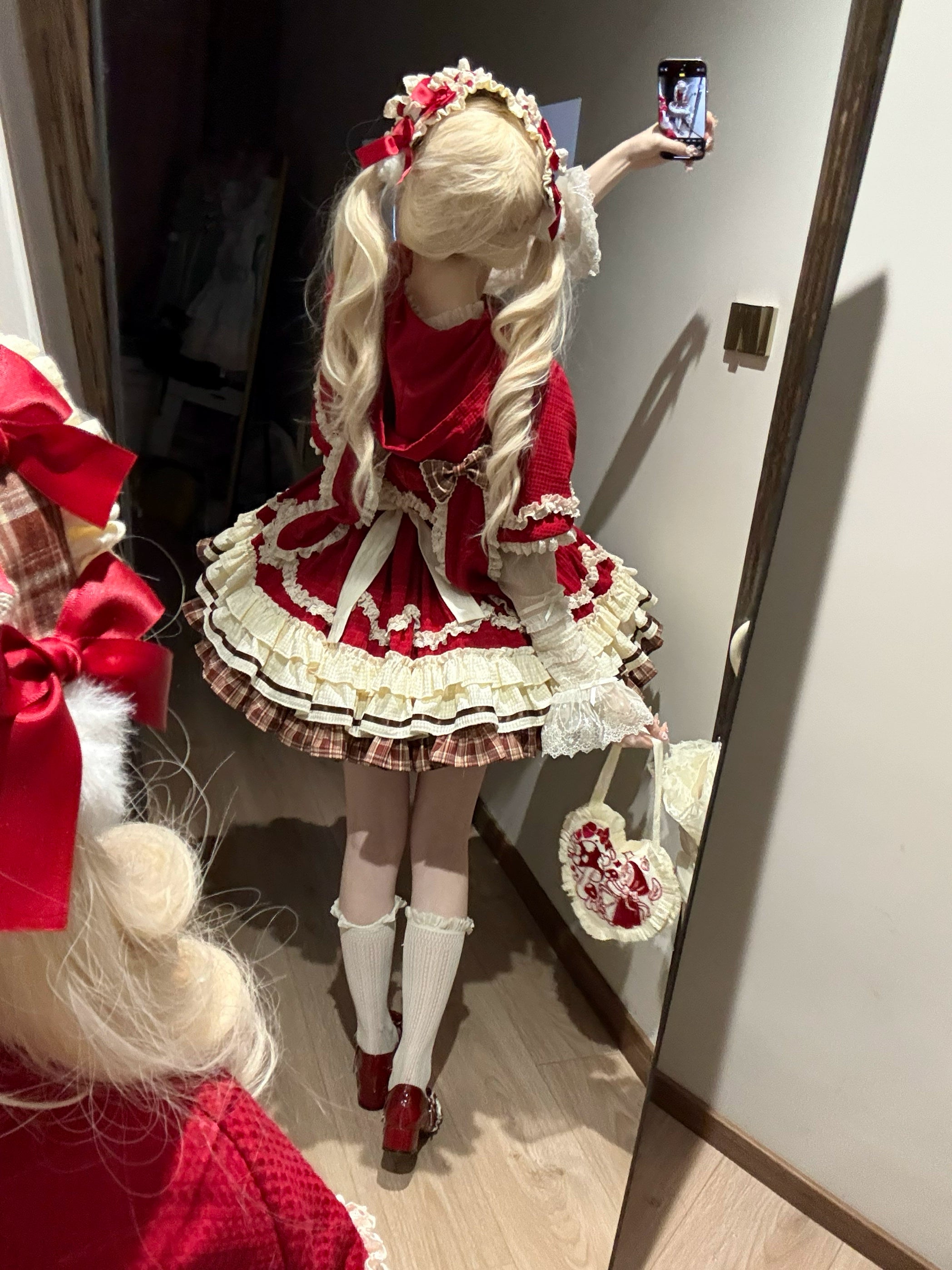 Xiao Ai Qu - Little Red Cloak - Sweet Lolita JSK Set, Rabbit Ear Cape 44348:805017