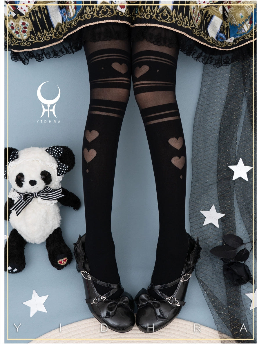 Yidhra - Enchanting Magic - Sweet Lolita Pantyhose Heart Hollow Out Thin Tights Black