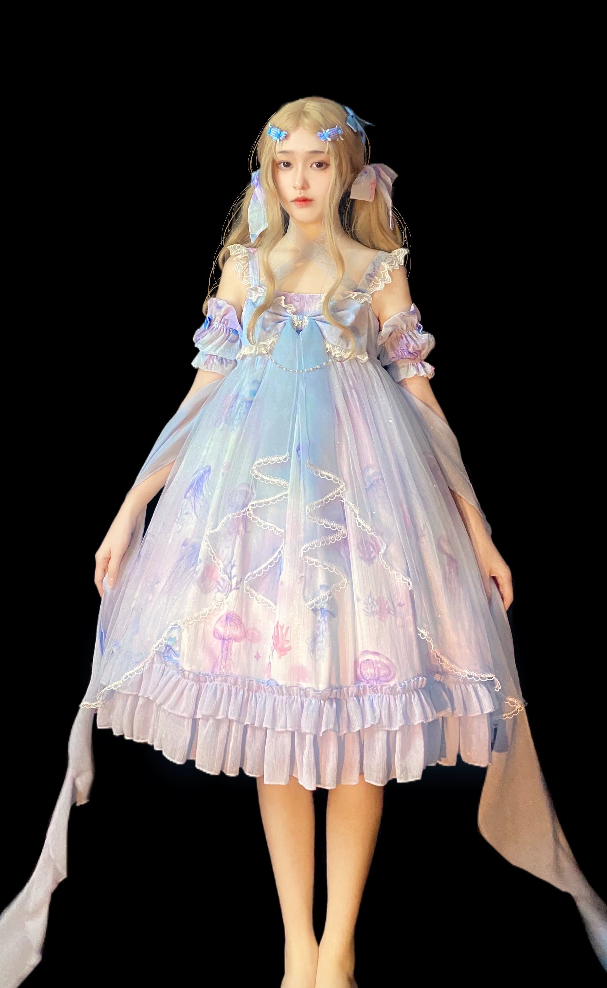 Coral Jellyfish - Sweet Lolita High-waist JSK Dress, Jellyfish & Coral Print 44906:827437