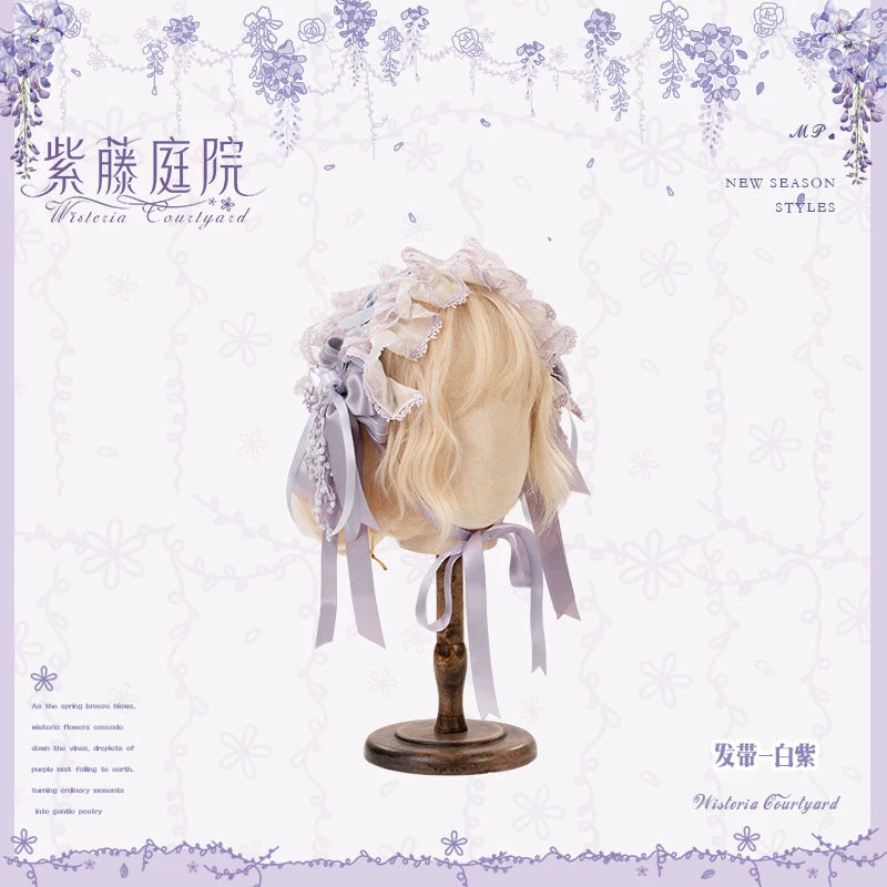 Wisteria Courtyard - Dreamy Purple Brooch and Headdress, Wisteria Accent White and Purple - Hairband Only One Size