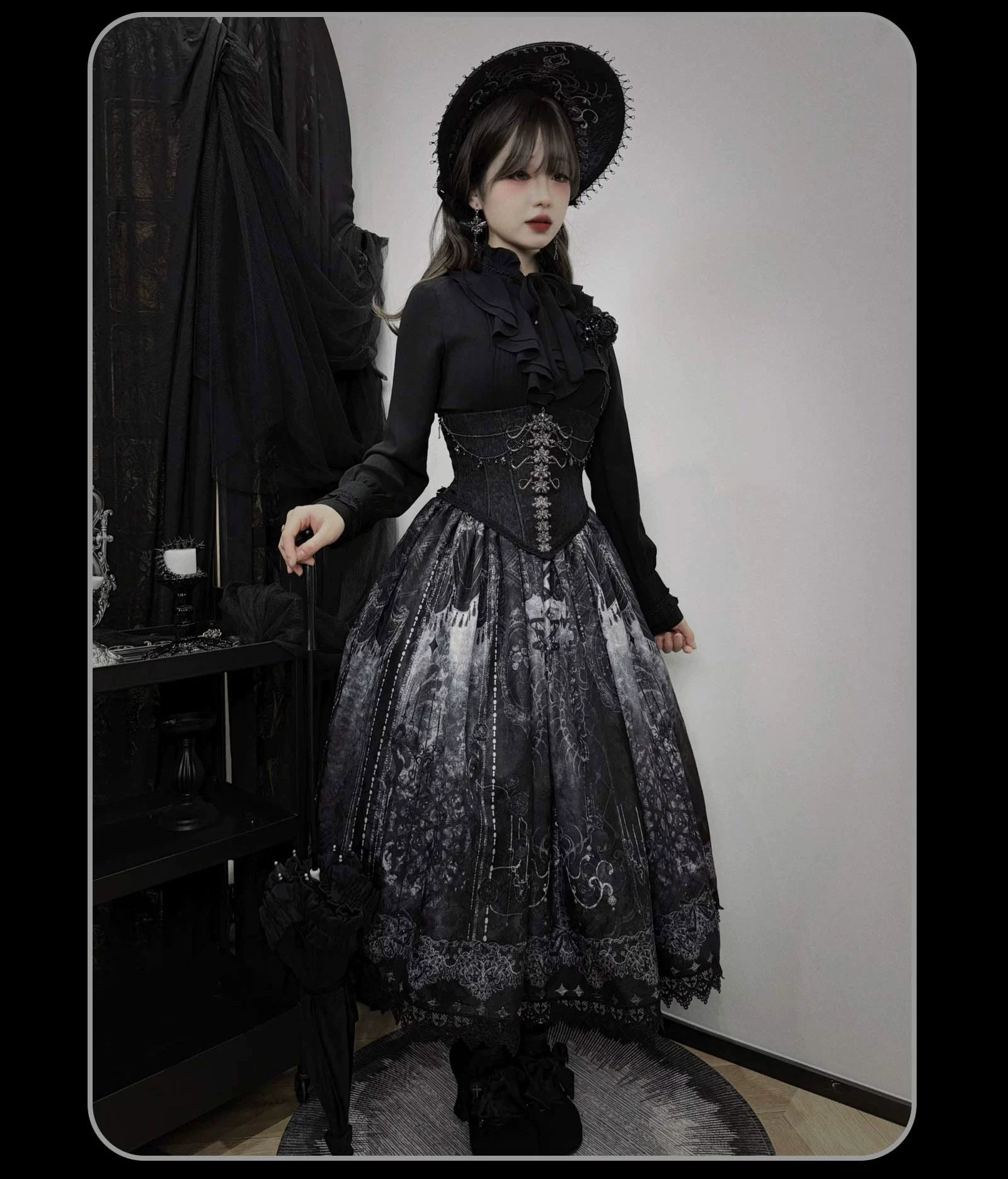 Susin Lolita - Bone-Eroded Butterfly - Gothic Lolita JSK & SK Set 44051:793340