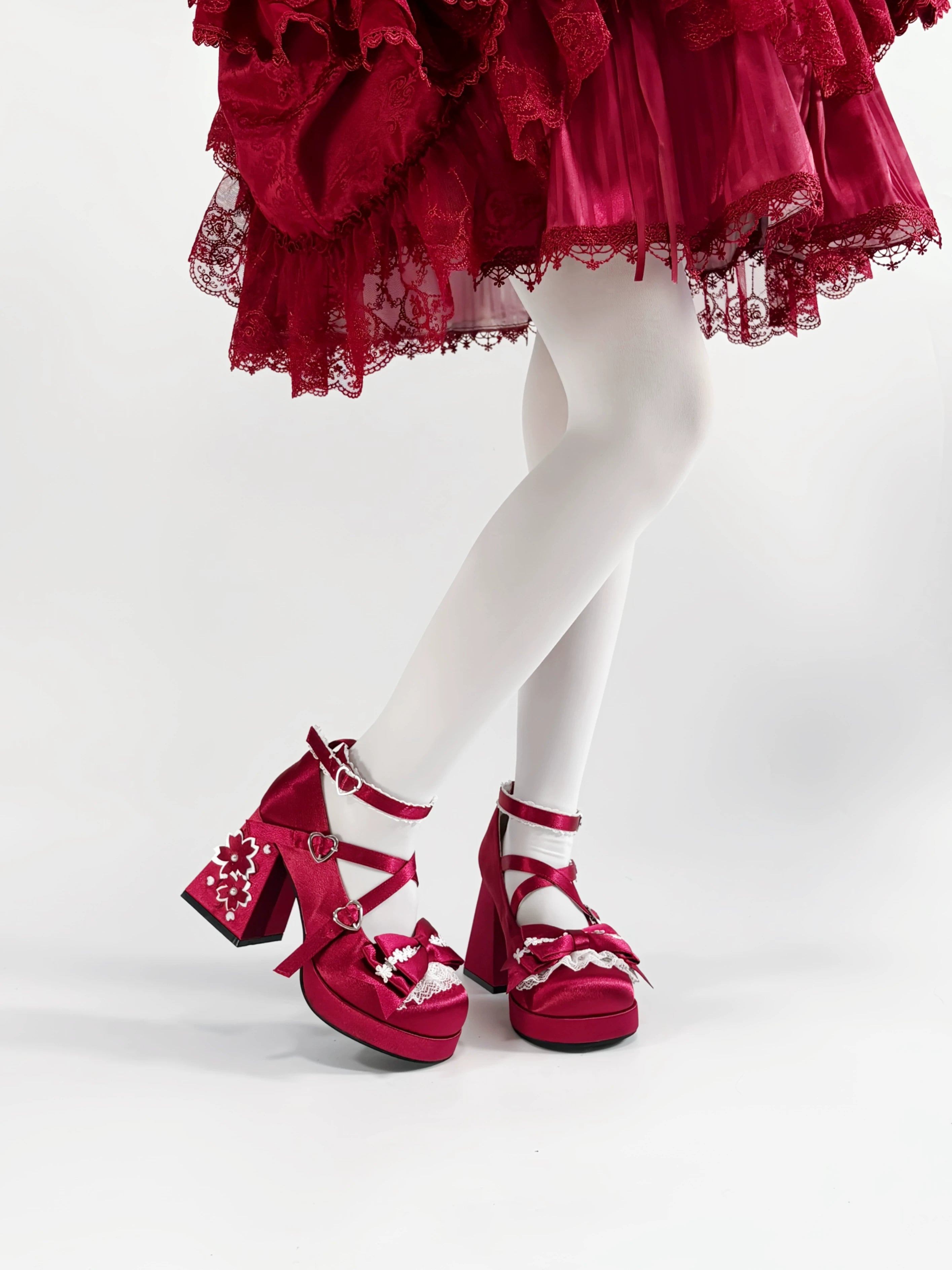 Sakura Oath - Sweet Lolita Chunky Heel, 3D Floral Decoration 44458:808991