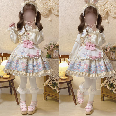 Cinderella~Goat Baa Bedtime Story~Kawaii Lolita JSK apricot set ( dress+ side clip +apron+ blouse) S 