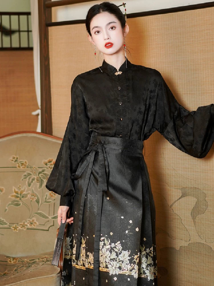 (BFM)Meiyimeng~Han Lolita Shirt Stand Collar Puff Sleeve Blouse S 556 black blouse 
