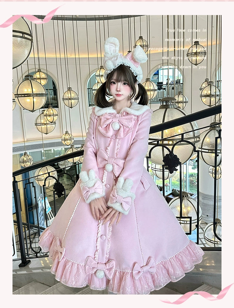 Mengfuzi - Nico Bunny - Winter Sweet Lolita Overcoat, Detachable Cape (Pink / 2XL L M S XL) 44102:795405