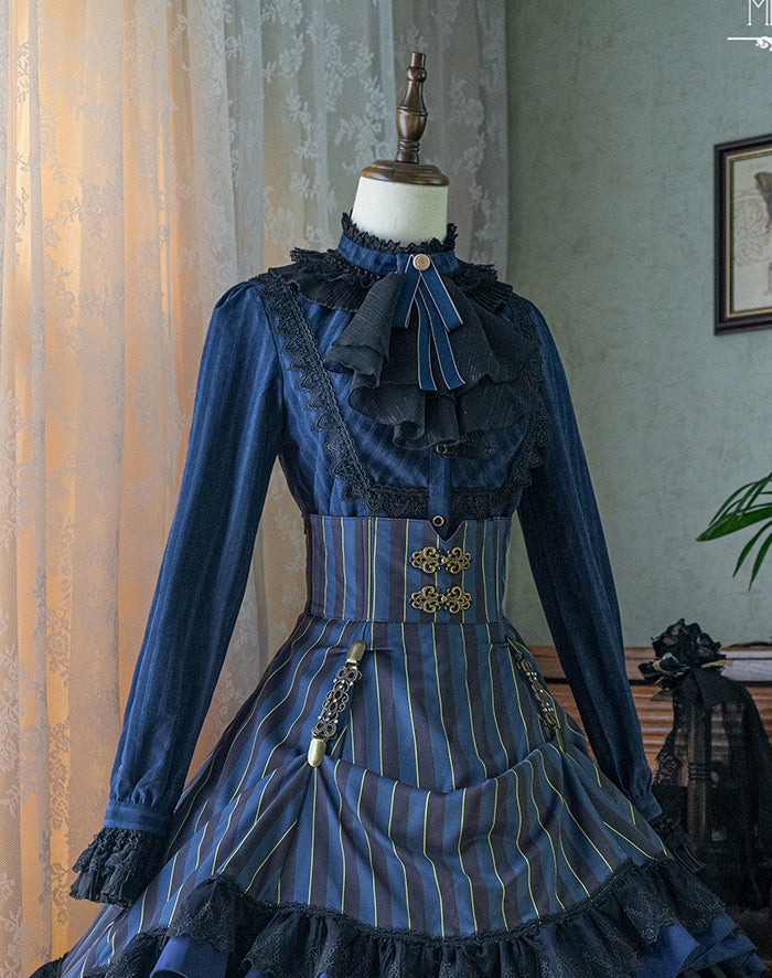 Miss Point - Custom-Made Lolita Elegant Stand Collar Lolita Shirt XS navy blue