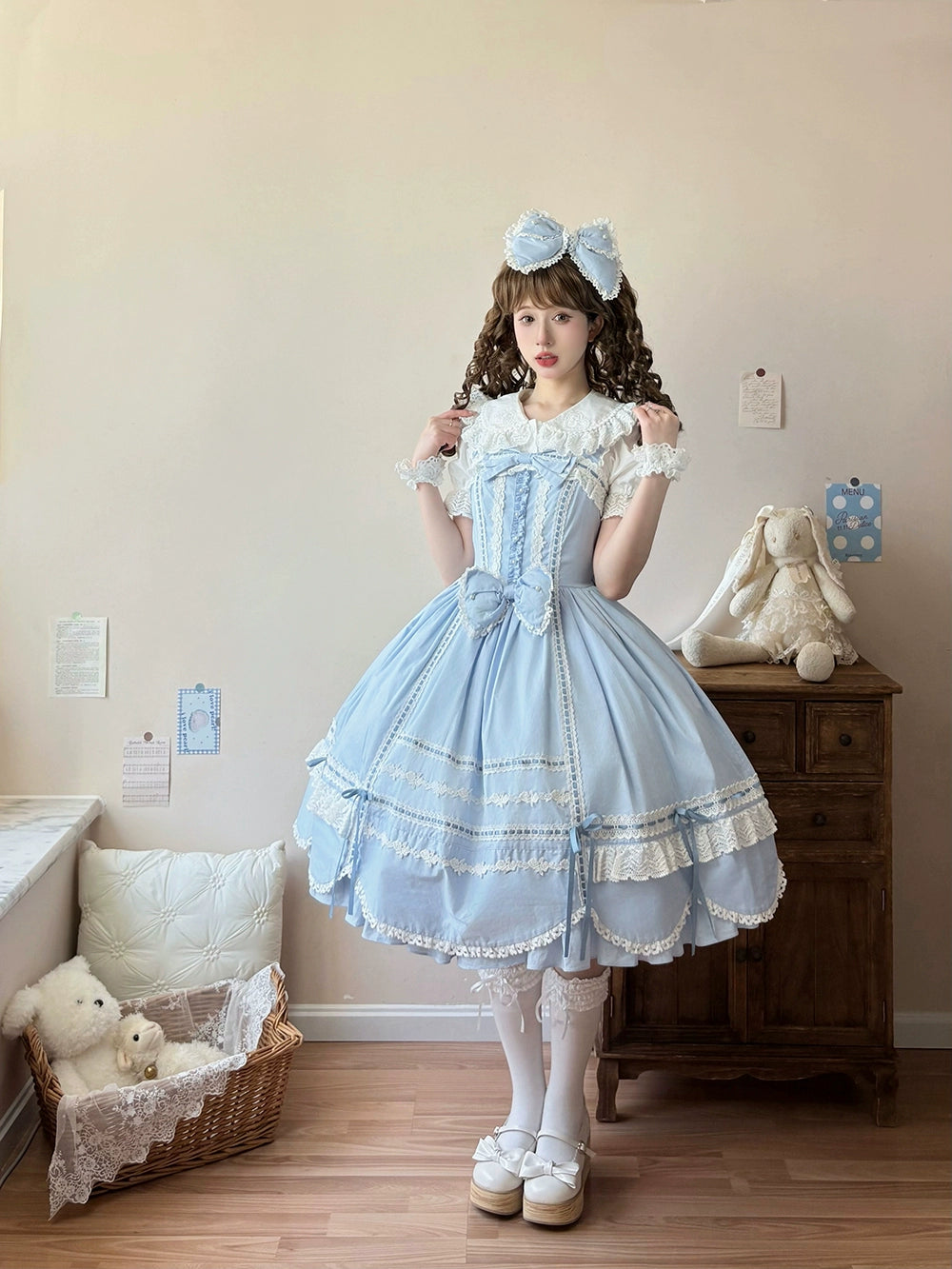 Vintage Petal Rabbit - Cotton Old School Lolita JSK Dress With Petal-Shaped Hem 43136:769599