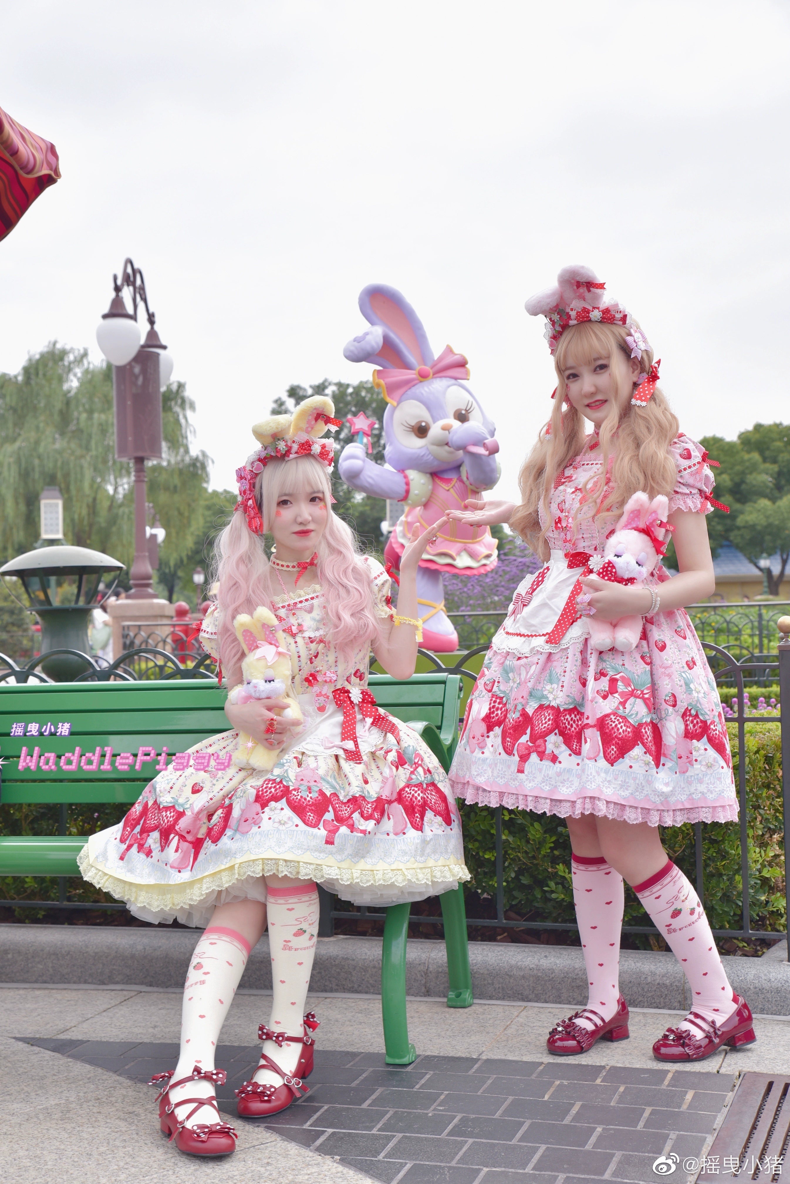 Yukines Box - Kawaii Lolita Strawberry Bunny Print Socks