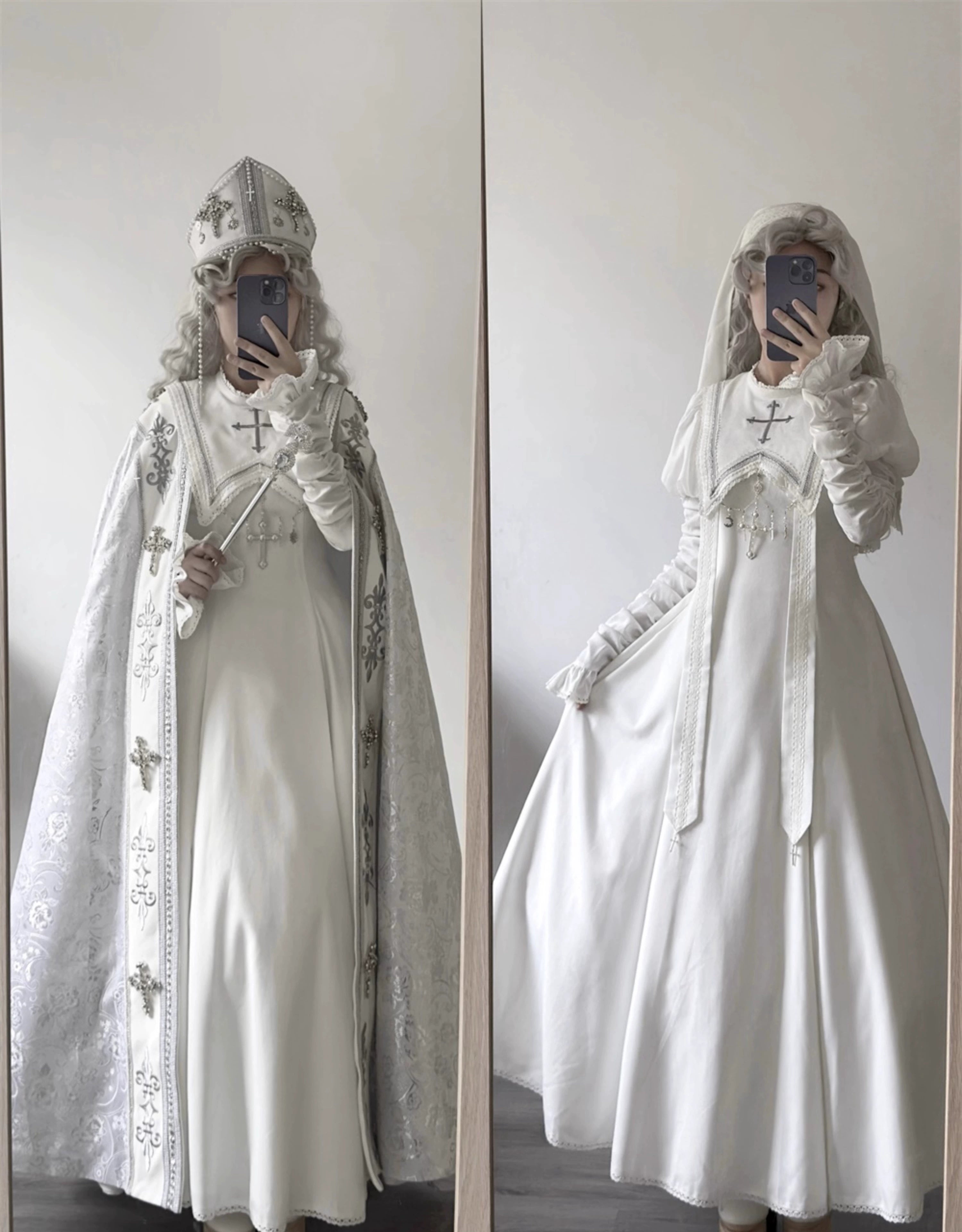 LeMiroir - Moonlit Prayer - Mutton Sleeve Nun Lolita OP Dress, Gathered Sleeve