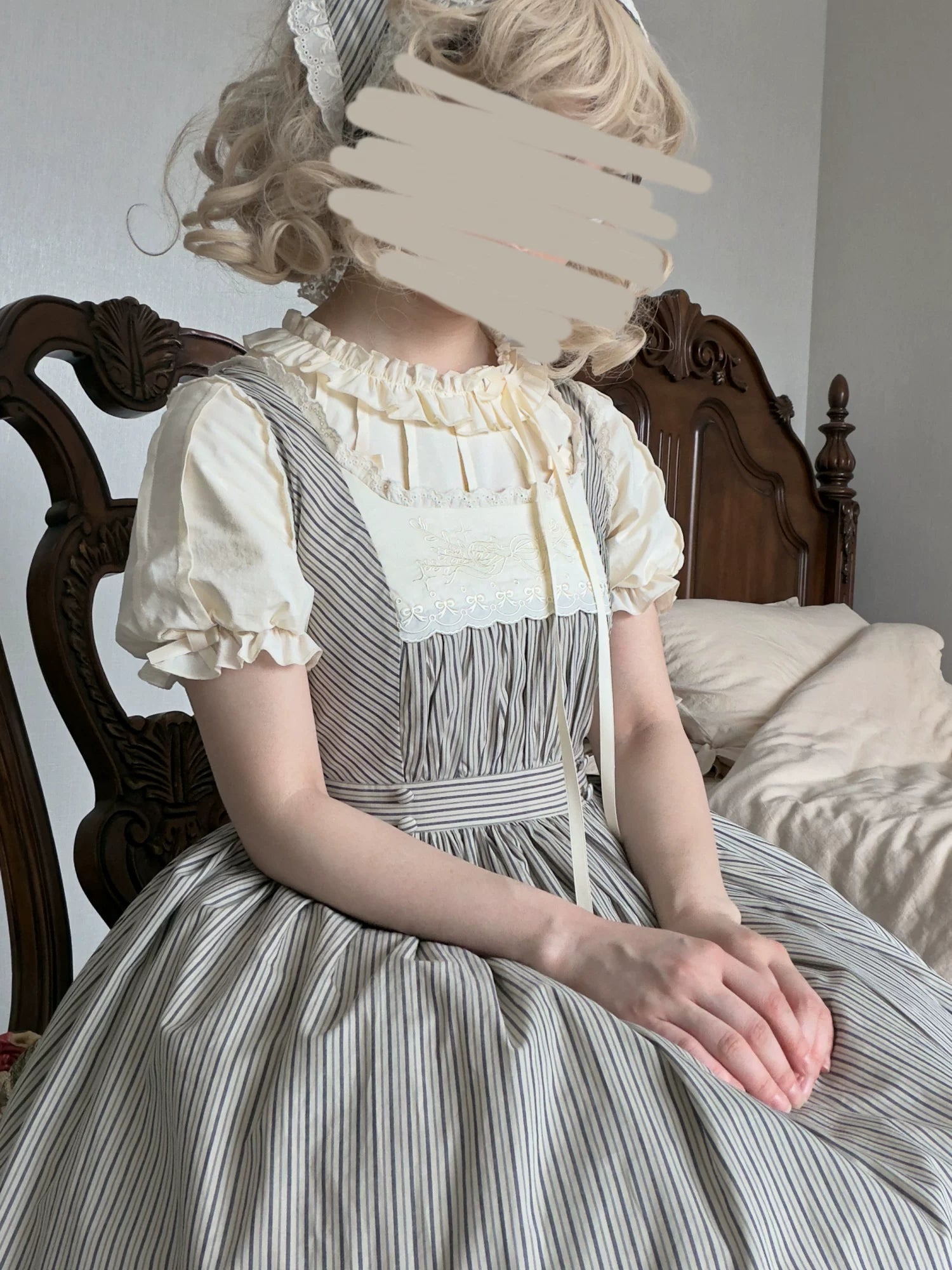 Stripe Minuet - Classic Lolita Striped JSK Dress, Embroidered Neckline 45317:844828