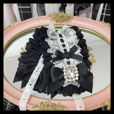 (BFM)Cheese Cat~Jirai Kei Lolita Hairband Lace Headdress Black and white headband  