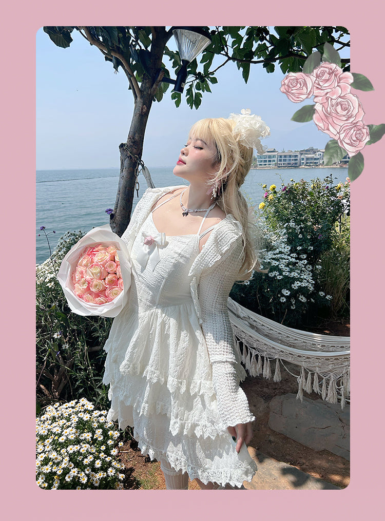 Yingtang - Rose of France - Sweet Lolita Plus Size Halter Puffy Dress Set XL white dress only