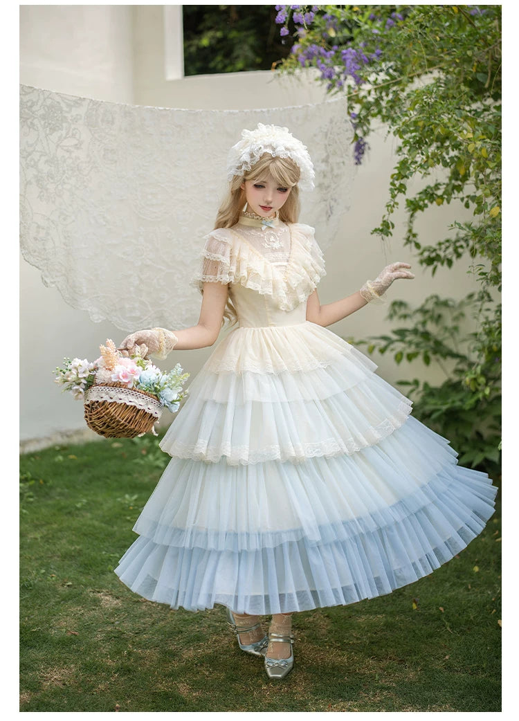 True Vow - Embroidered Classic Lolita Dress, Layered Gradient Hem