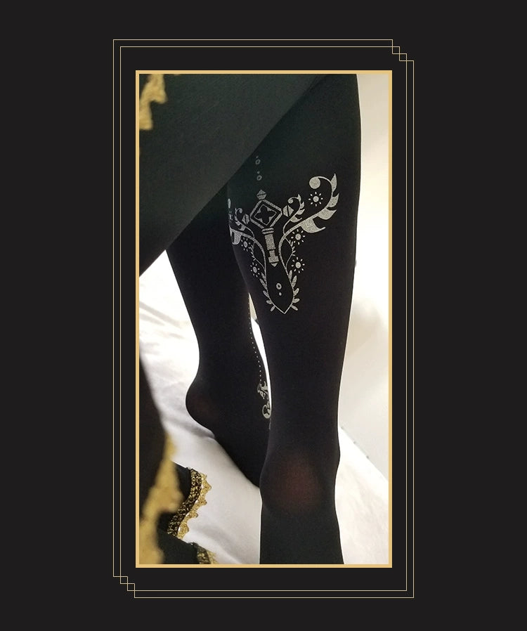 Wulala Mew~Elegant Lolita Pantyhose Daily Gold Foil Printing Tights 32880:403206