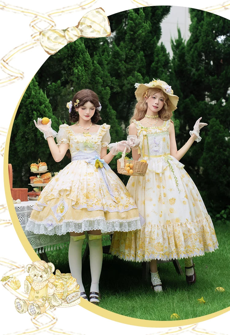 Lemon Drop - Classic Lolita Lemon & Bear Printed OP Dress 45501:851107