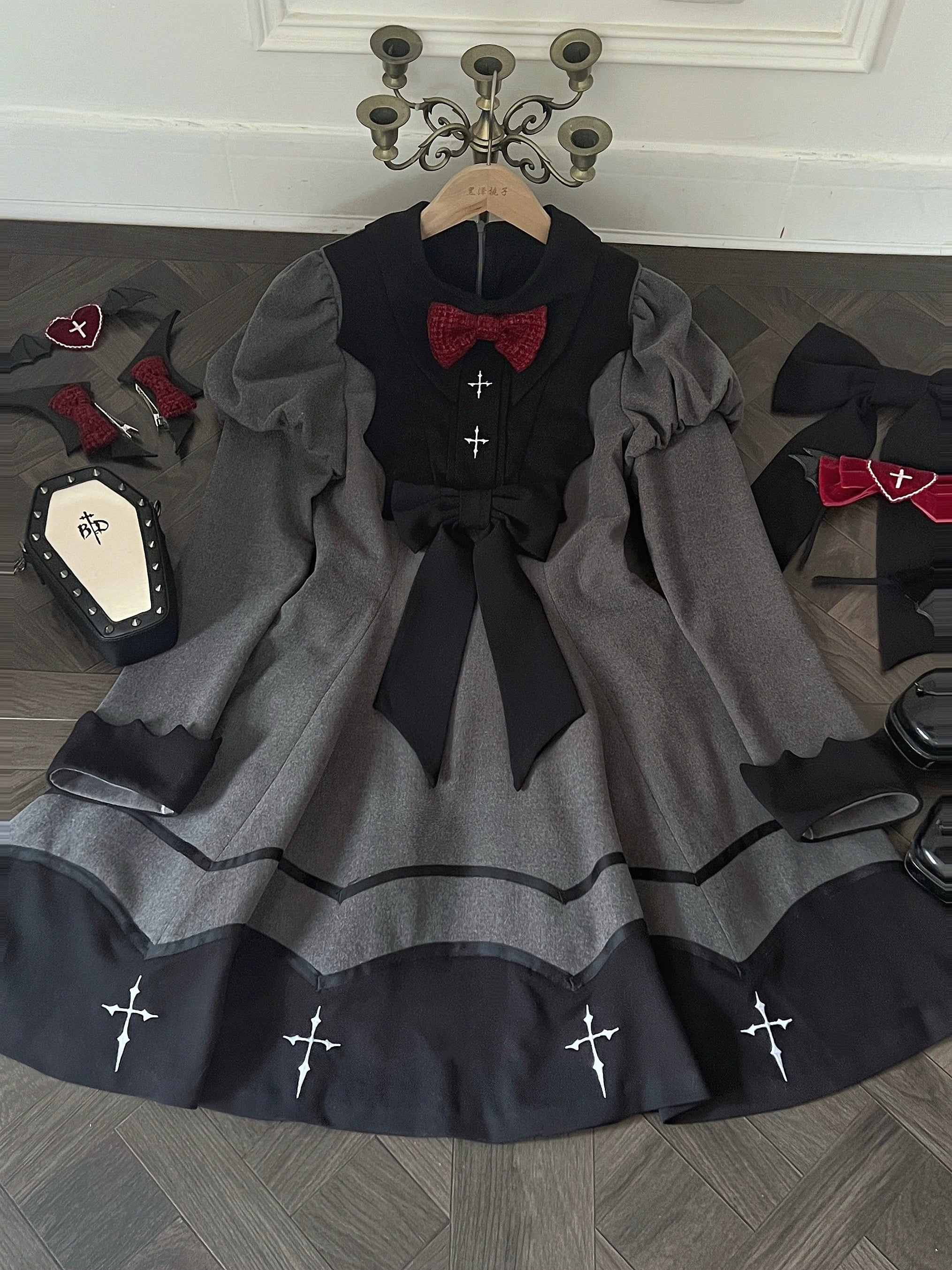 Polaris Lolita - Vampire Princess - Bat-Inspired Halloween Gothic Lolita OP Dress 43386:774891