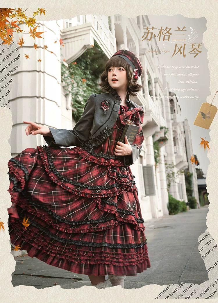 Honey Machine - Scotch Accordion - A-Line Plaid Daily Lolita JSK, Short Coat 44302:803306
