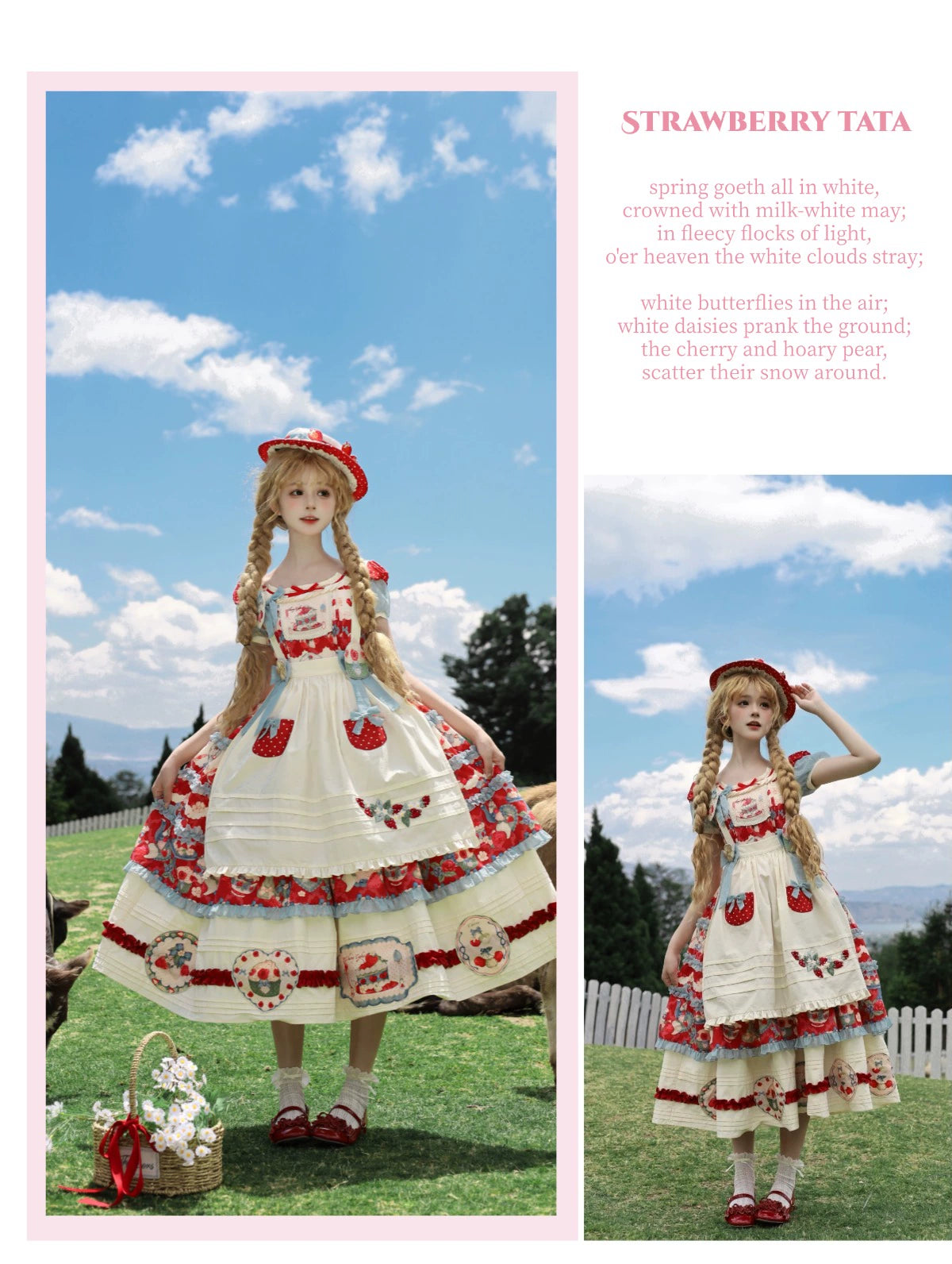 Rose Whispers - Strawberry Tata - Sweet Lolita Dress Suit With Strawberry Cake Print 43173:769177