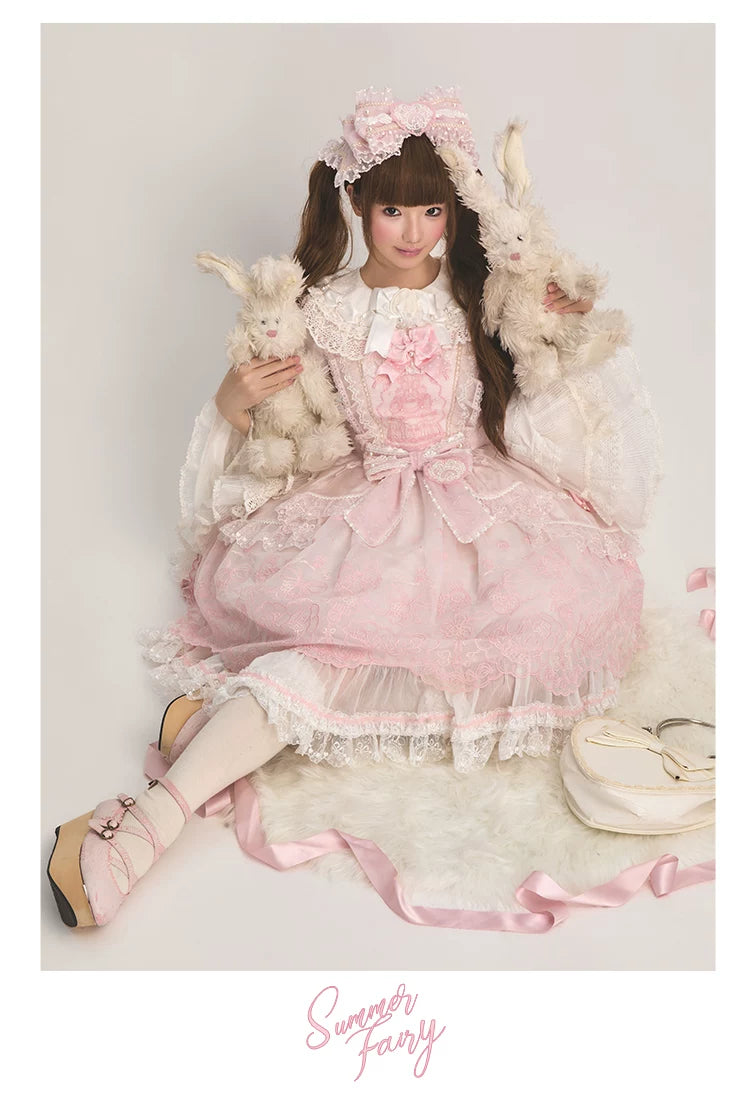 Strawberry Momo Party - Sweet Lolita OP and JSK, Strawberry Print and Cake Embroidery 45548:853183