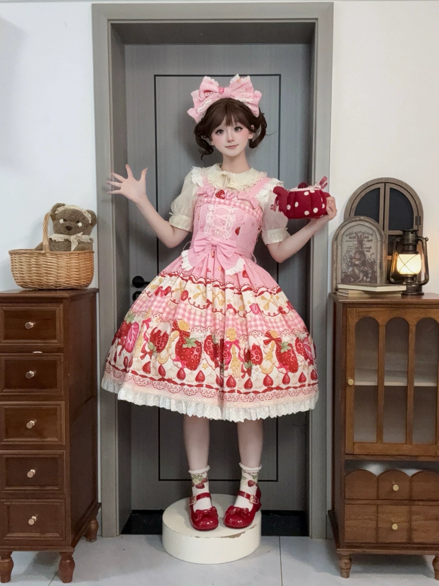 Plaid Strawberry Jam - Sweet Lolita Strawberry Printed JSK Dress 45545:852976