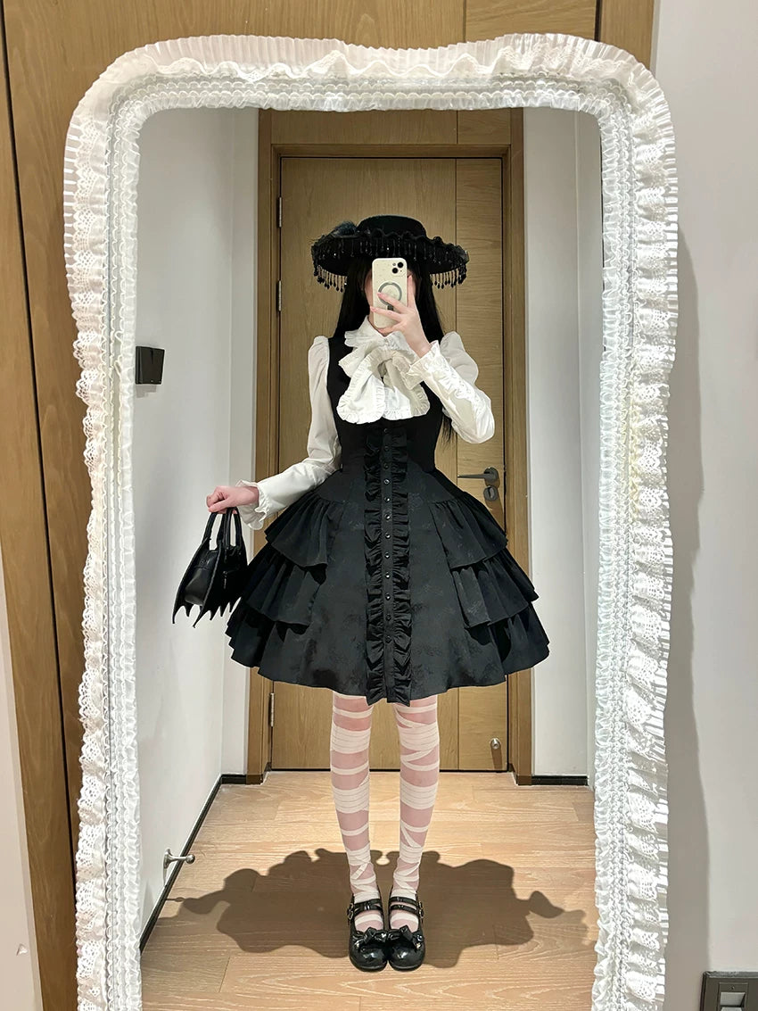 Twilight Serenade - Elegant Gothic Lolita JSK Dress, Tiered Ruffle 46026:873034