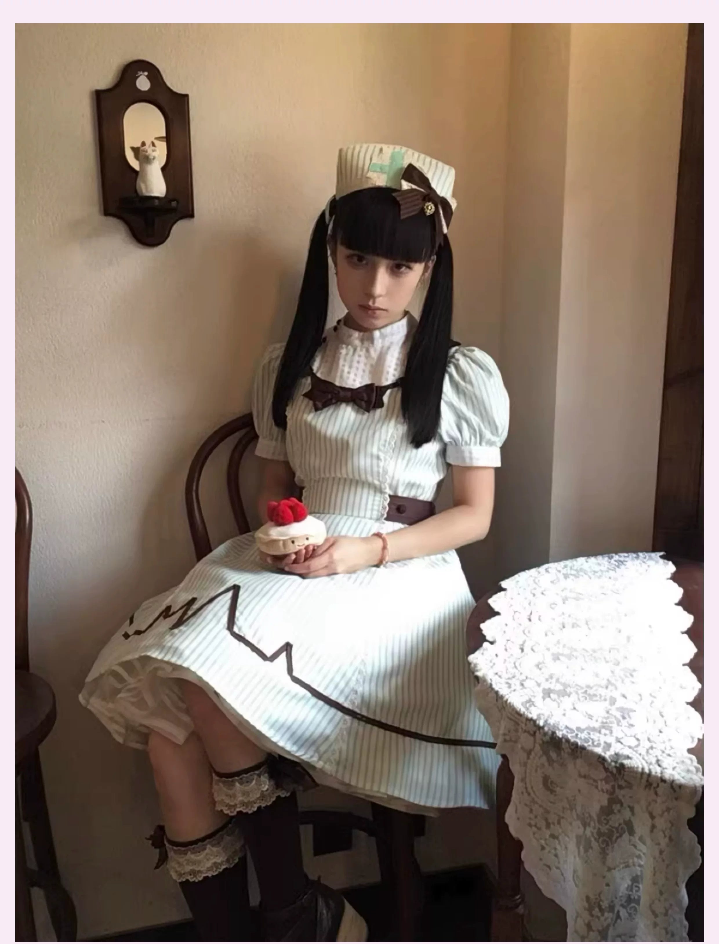 Mint Prescription - Old School Lolita Striped OP Dress, Electrocardiogram Trace