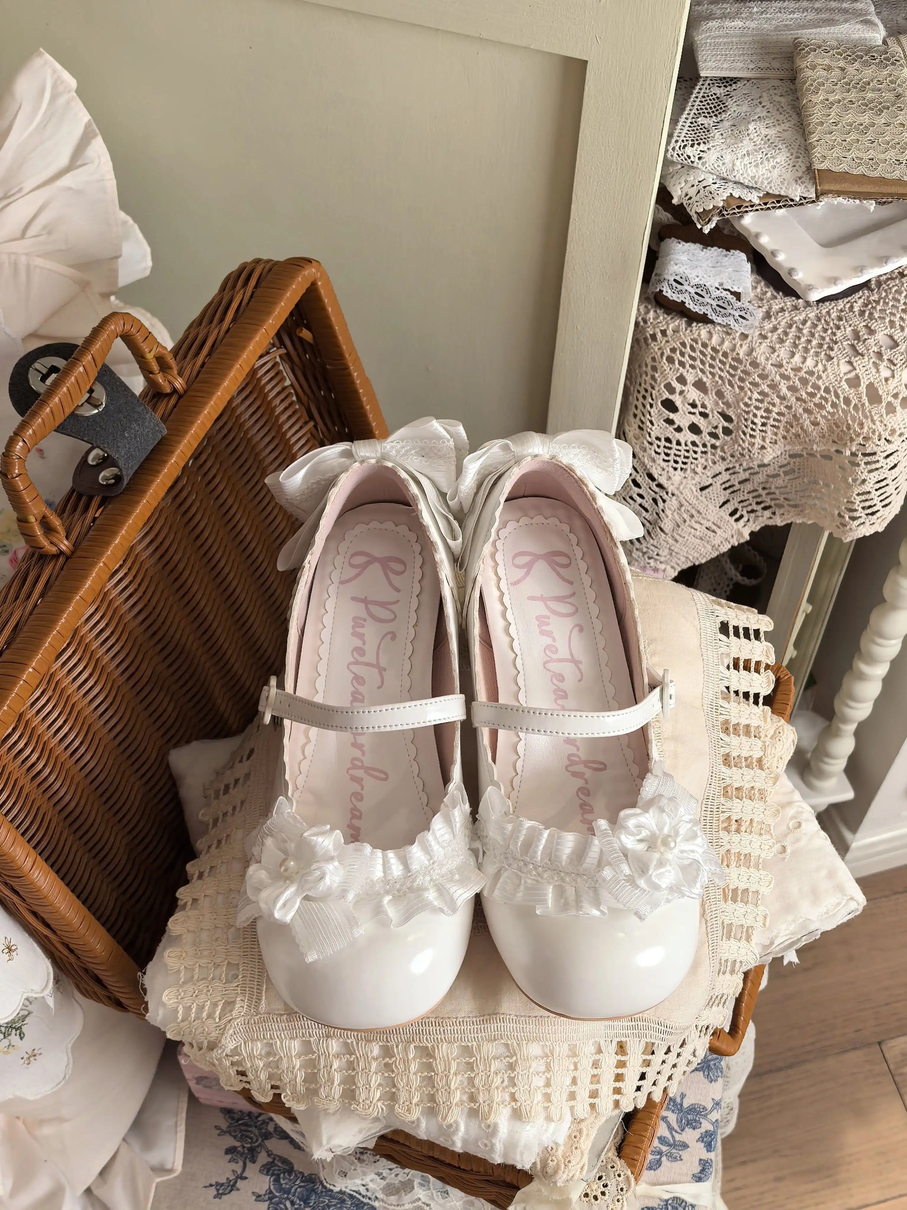 Moonlit Sakura - Sweet Lolita Round-toe Heel Shoes, Floral Accent (35 36 37 38 39 40) 45385:846002